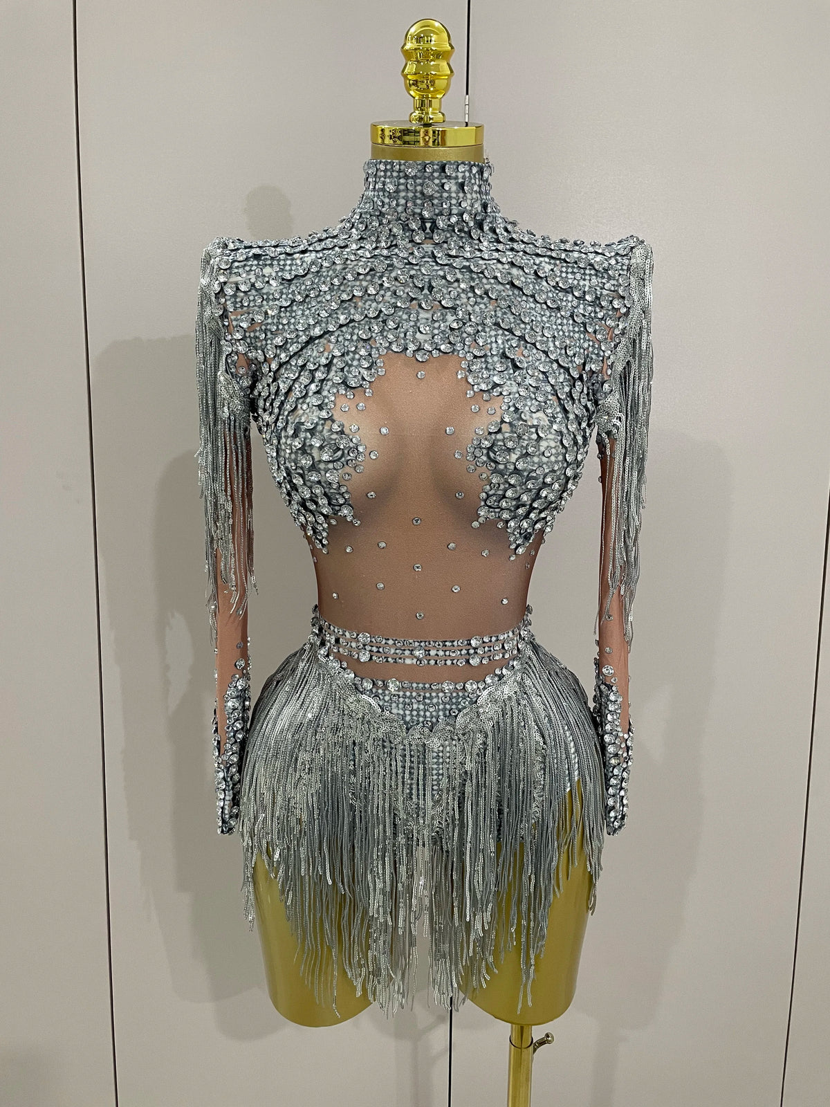 Sparkly Rhinestone Sequin Tassel Stretch Bodysuits 2025 New Arrival Women  Birthday Party Nightclub Dj Stage Performance Costume