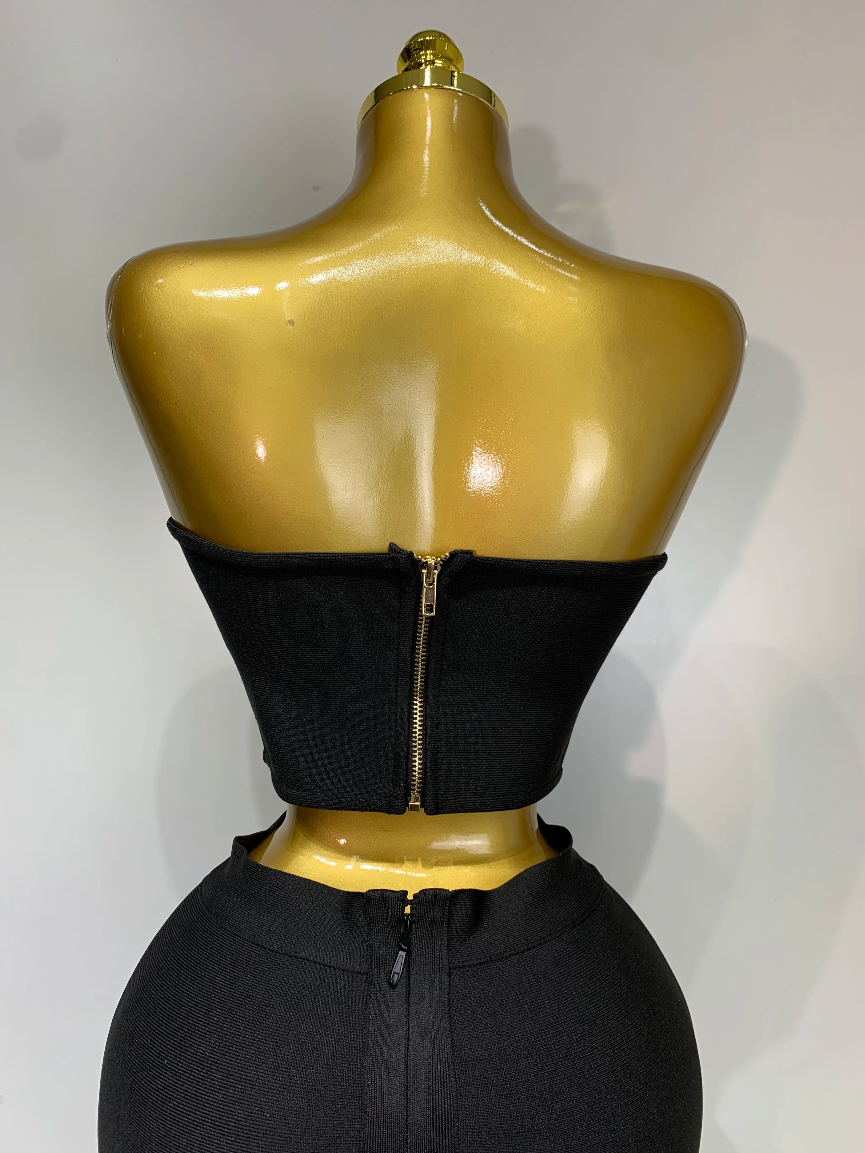 2025 New Arrival Women 3D Flower Black Bodycon Bandage Two Piece Set Designer High Waist Evening Party Club Birthday Skirt Set