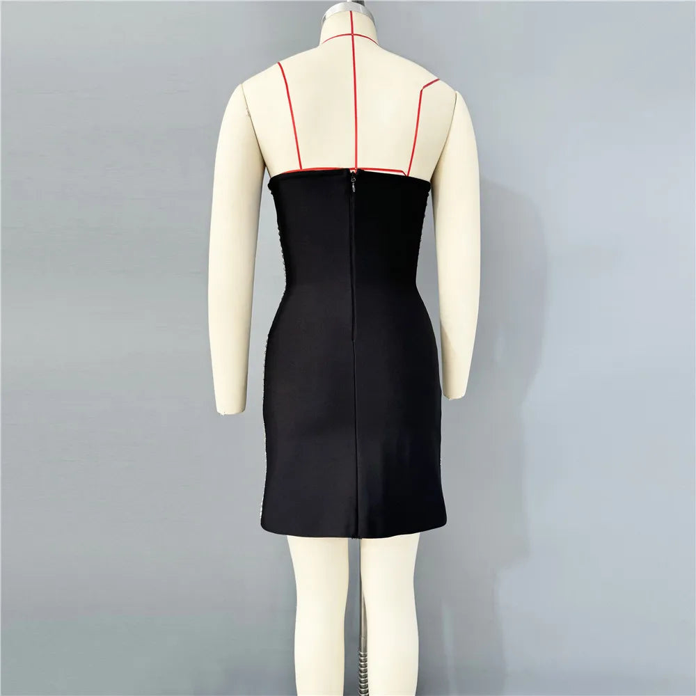 Top Quality Women Sexy Strapless Shinning Diamond Bodycon Mini Bandage Dress Nightclub Party Celebrate Birthday Outfit