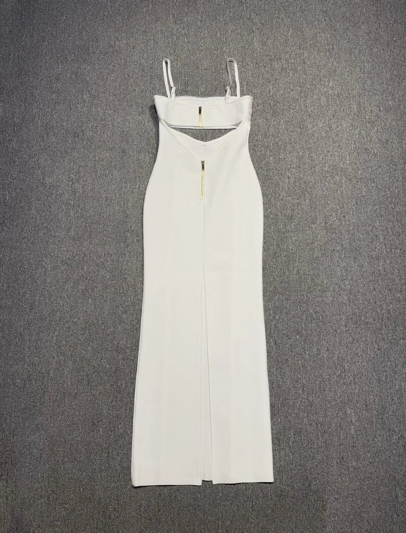 New Arrival Women Sleeveless Sexy Strap Shinning Rhinestones Bodycon Long Bandage Dress Celebrate Nightclub Party Birthday Wear