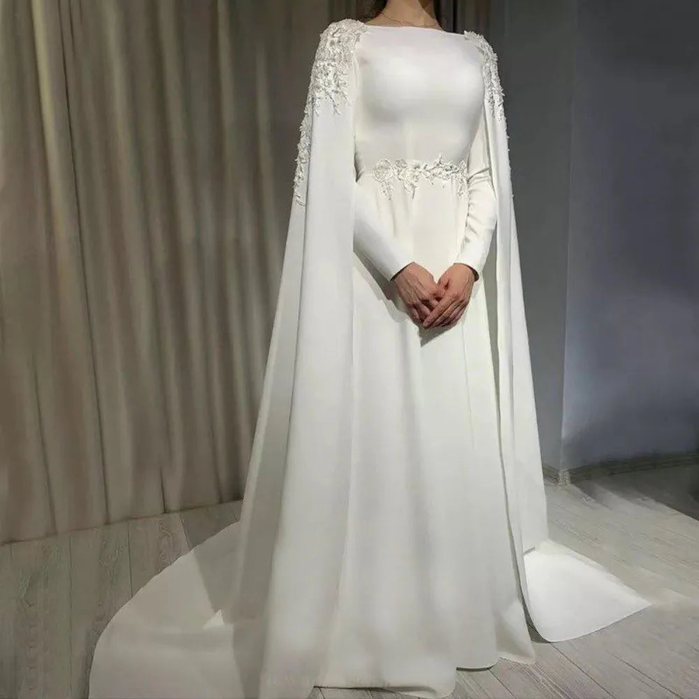 Vestidos De novia musulmanes para novia con capa De encaje una línea mangas largas apliques caftán marroquí vestidos De novia Robe De Mariée