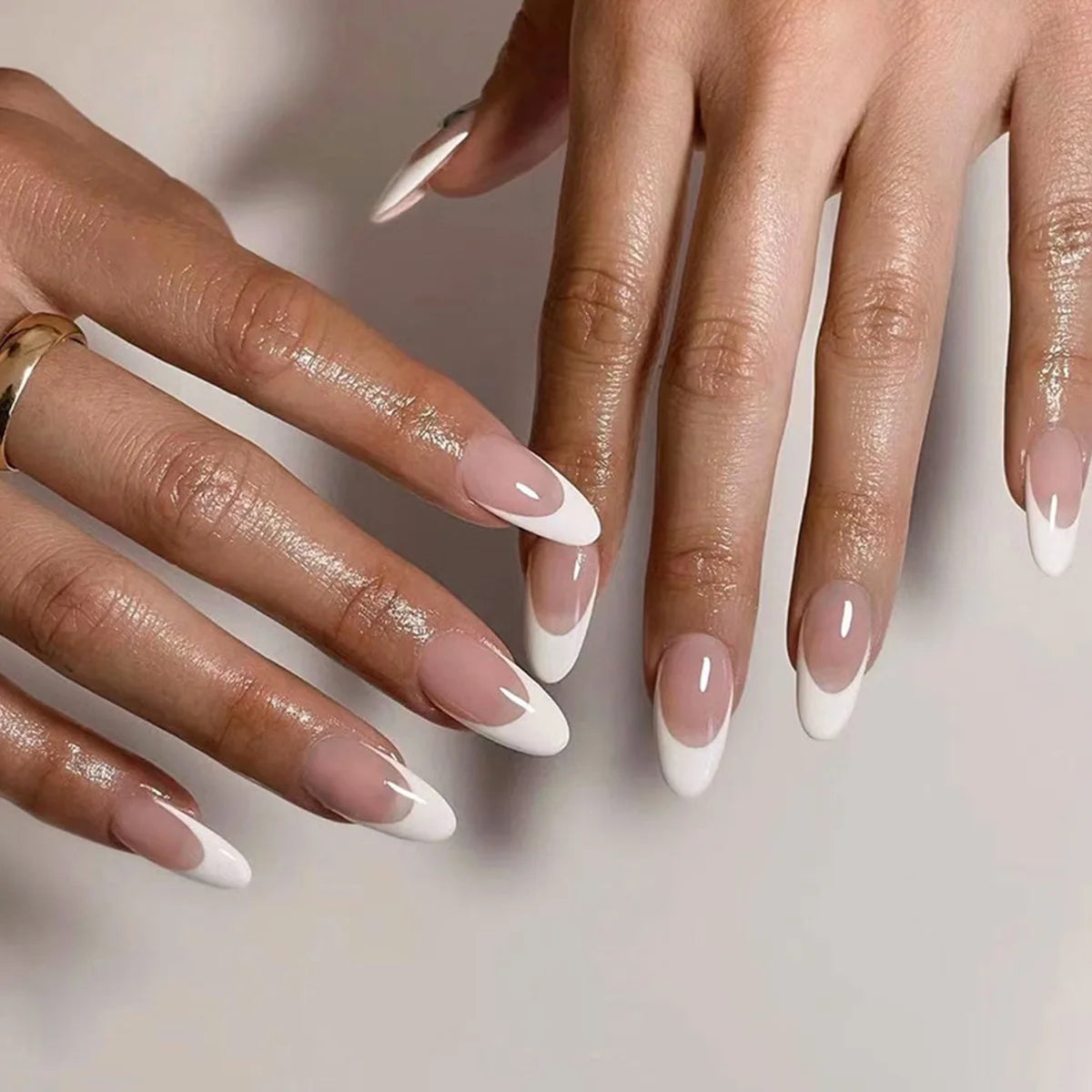White French Style Fake Nails Gentle Pink Press on Nails 3D Bowknot Design Almond Charm Manicure Korean Fashion False Nail 24Pcs