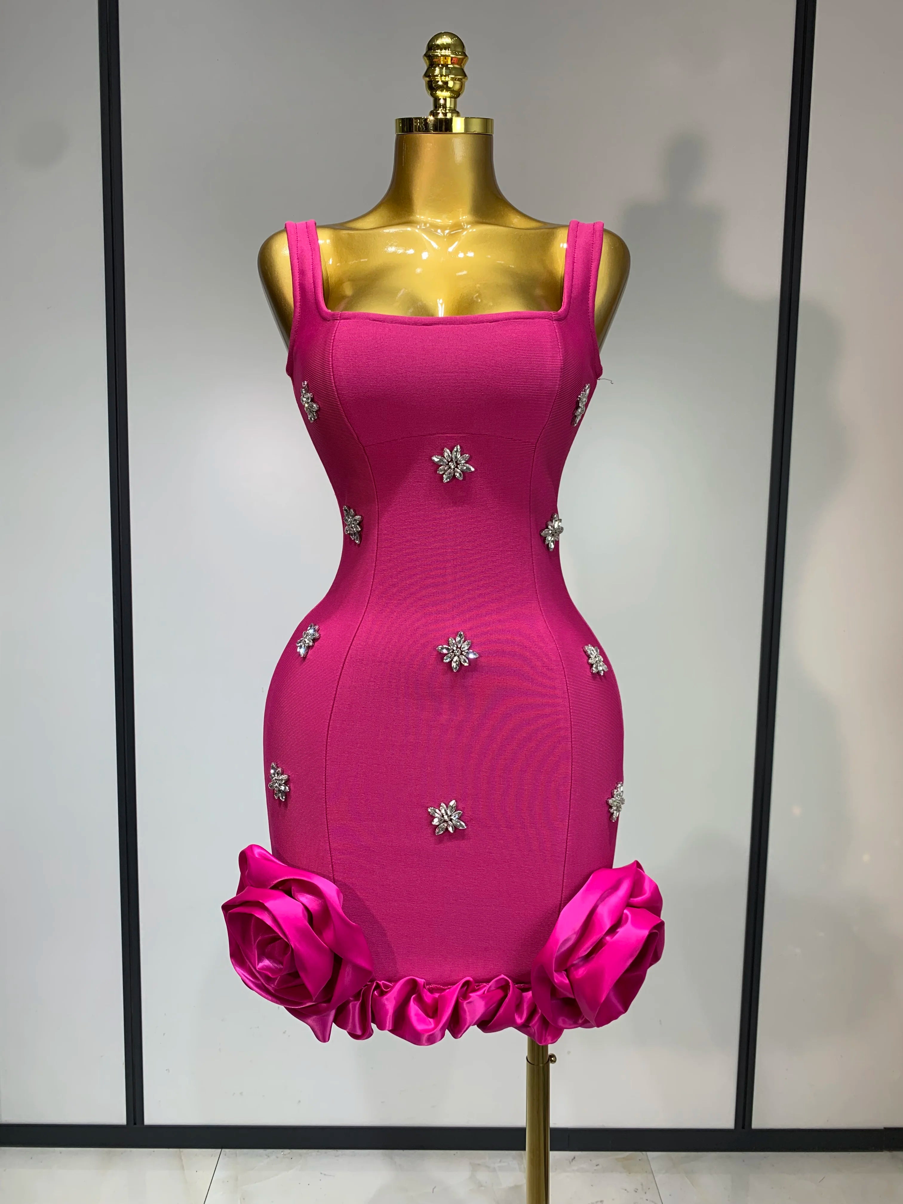 Women Sexy Square Collar Sparkly Rhinestone Bodycon Mini Bandage Dress Celebrate Evening Party Elegant Luxury Birthday Dress