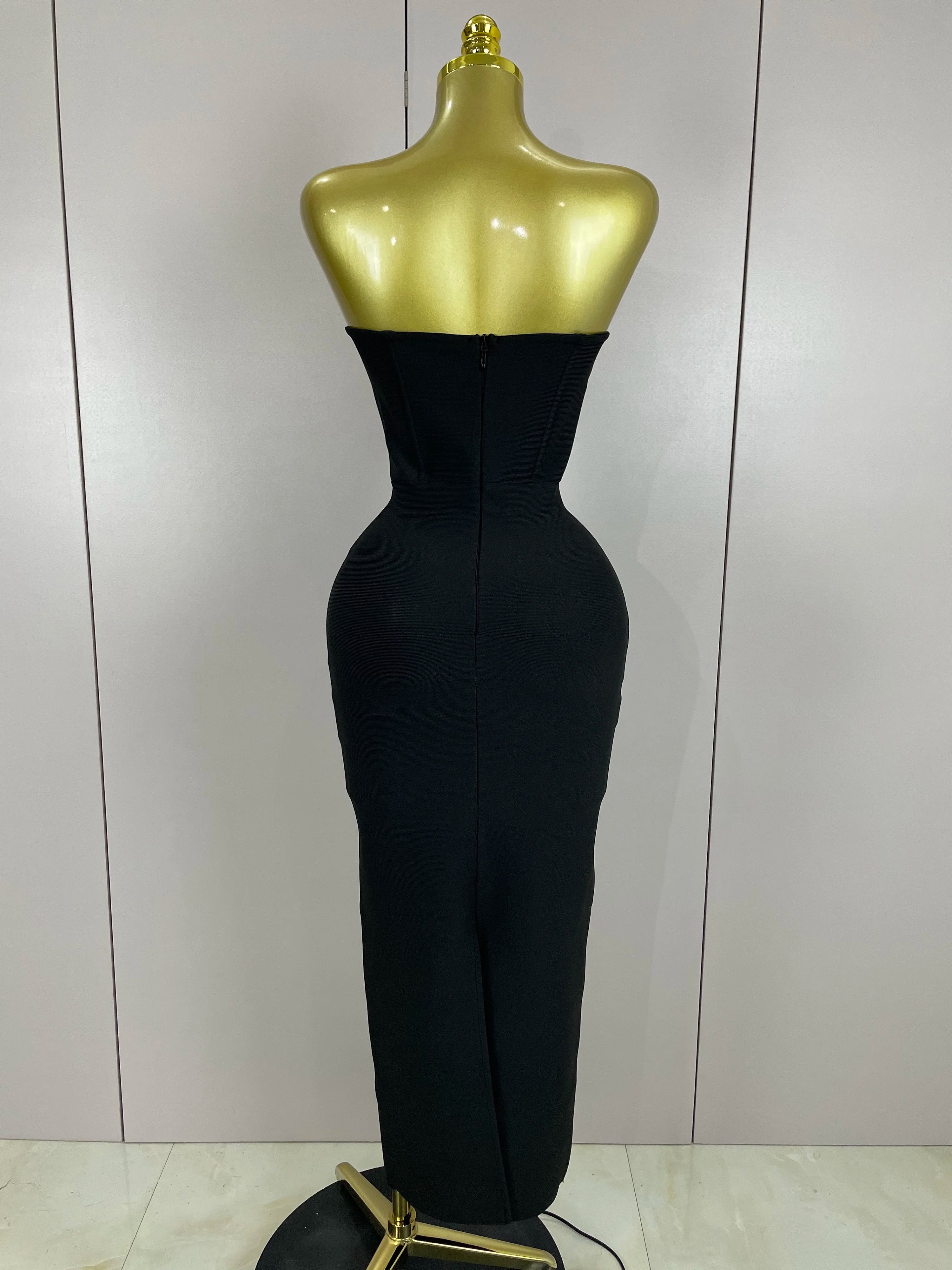 2025 Women Sexy Strapless Sparkly Rhinestones Bodycon Bandage Long Dress Fashion Celebrate Evening Party Luxury Birthday Dresses