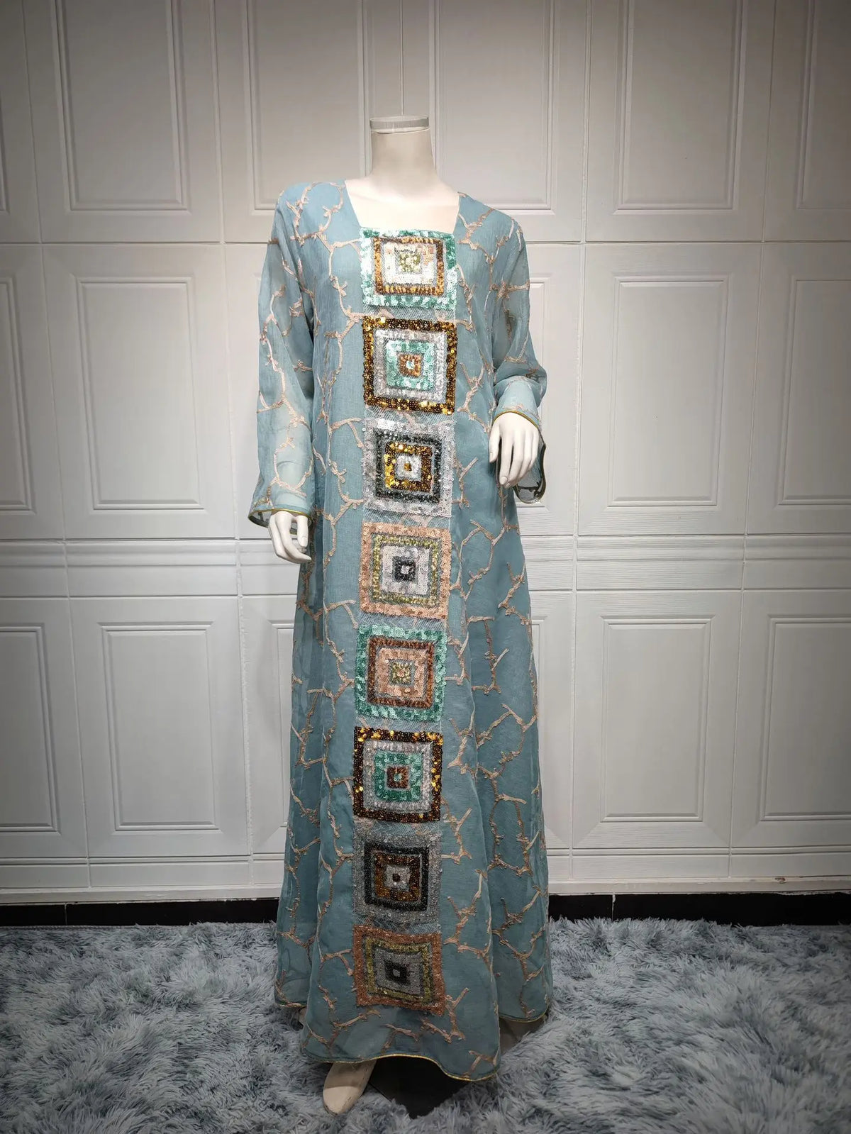 2025 Arabic Sequin Embroidery Abaya Dress for Woman Eid Caftan Marocain Dresses White Muslim Ramadan Islamic Clothes