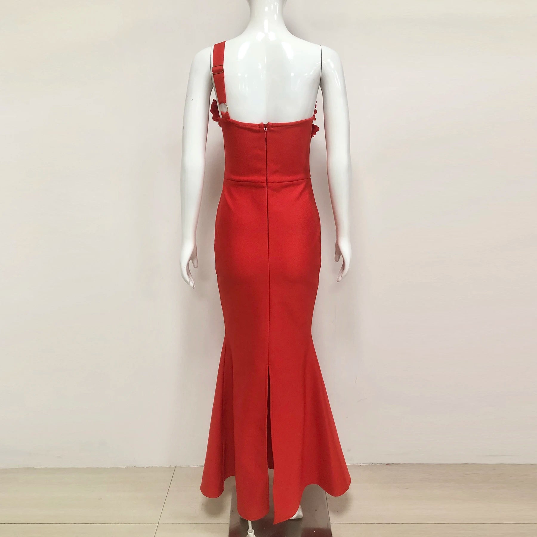 Red Color Women Sexy One Shoulder Florals Bodycon Long Bandage Dress Celebrate Evening Party Wedding Mermaid Outfit