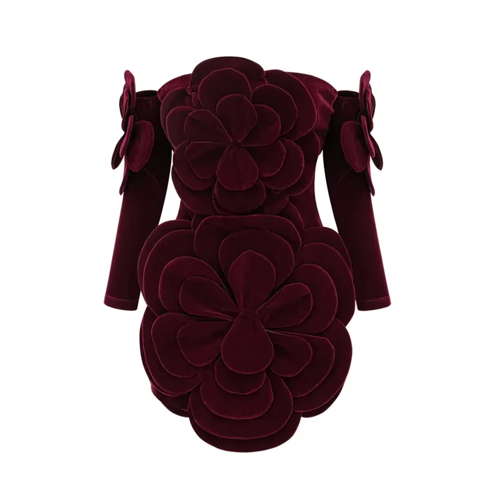 TWOTWINSTYLE Solid Slimming Temperament Mini Dresses for Women Strapless Sleeveless Patchwork 3D Flowers Dress Female Clothing