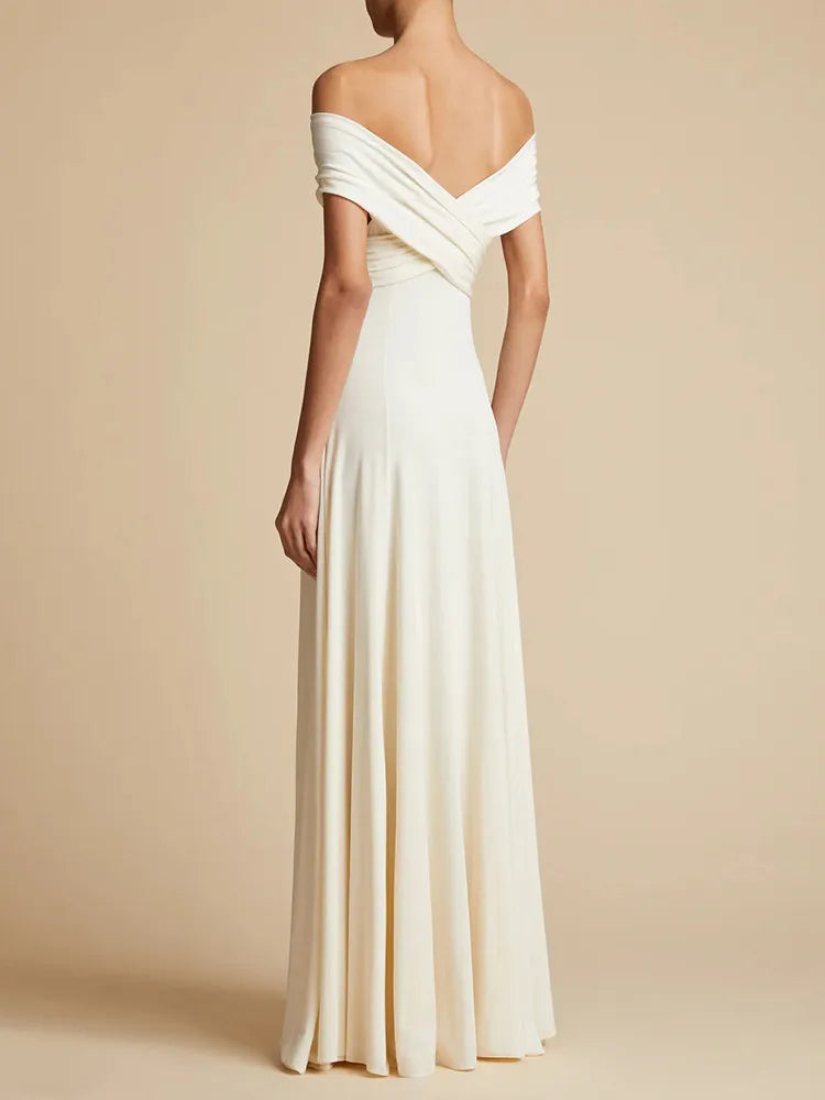 TWOTWINSTYLE Solid Minimalist A Line Dresses For Women Slash Neck High Waist Patchwork Folds Slimming Dress Female Fashion New