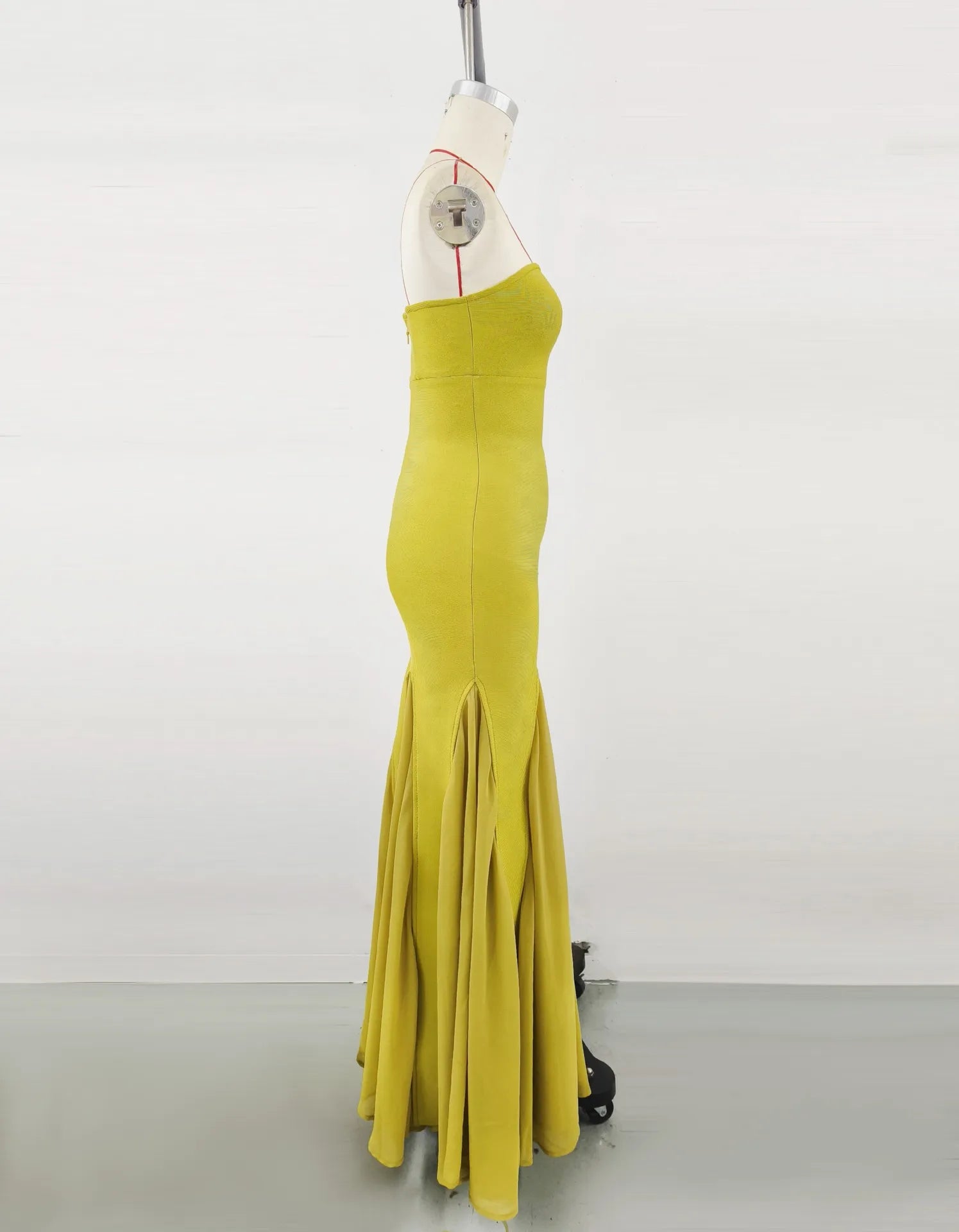 2025 New Fashion Yellow Color Women Sexy Strapless Bodycon Bandage Long Dress Celebrate Birthday Party Evening Outfit Wholesale