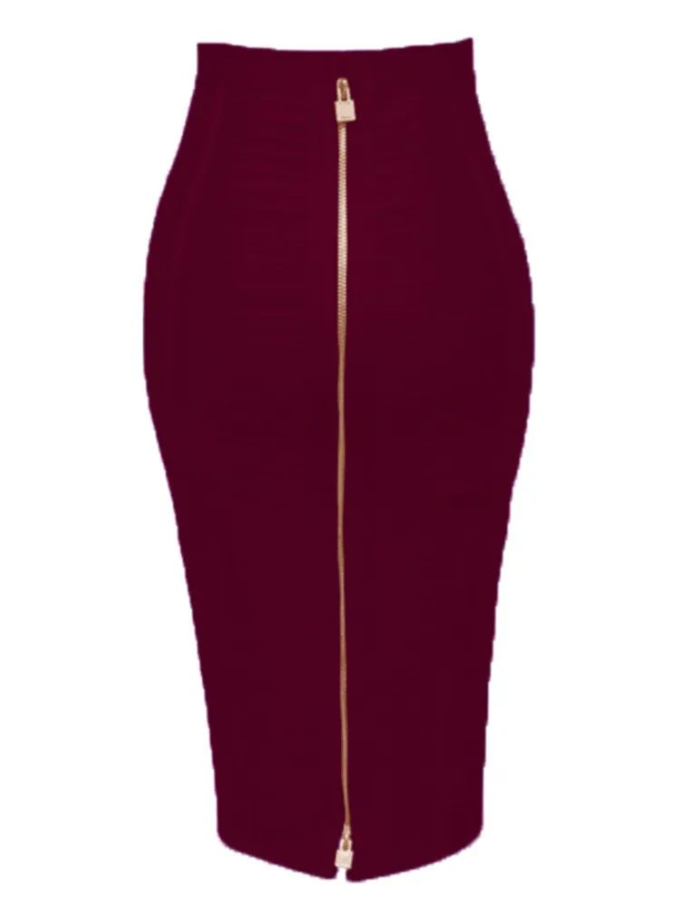 13 Colors Plus Size XL XXL 58cm Women Sexy Zipper Black Blue Orange Red Rayon Bandage Skirt Designer A Line Skirt Faldas