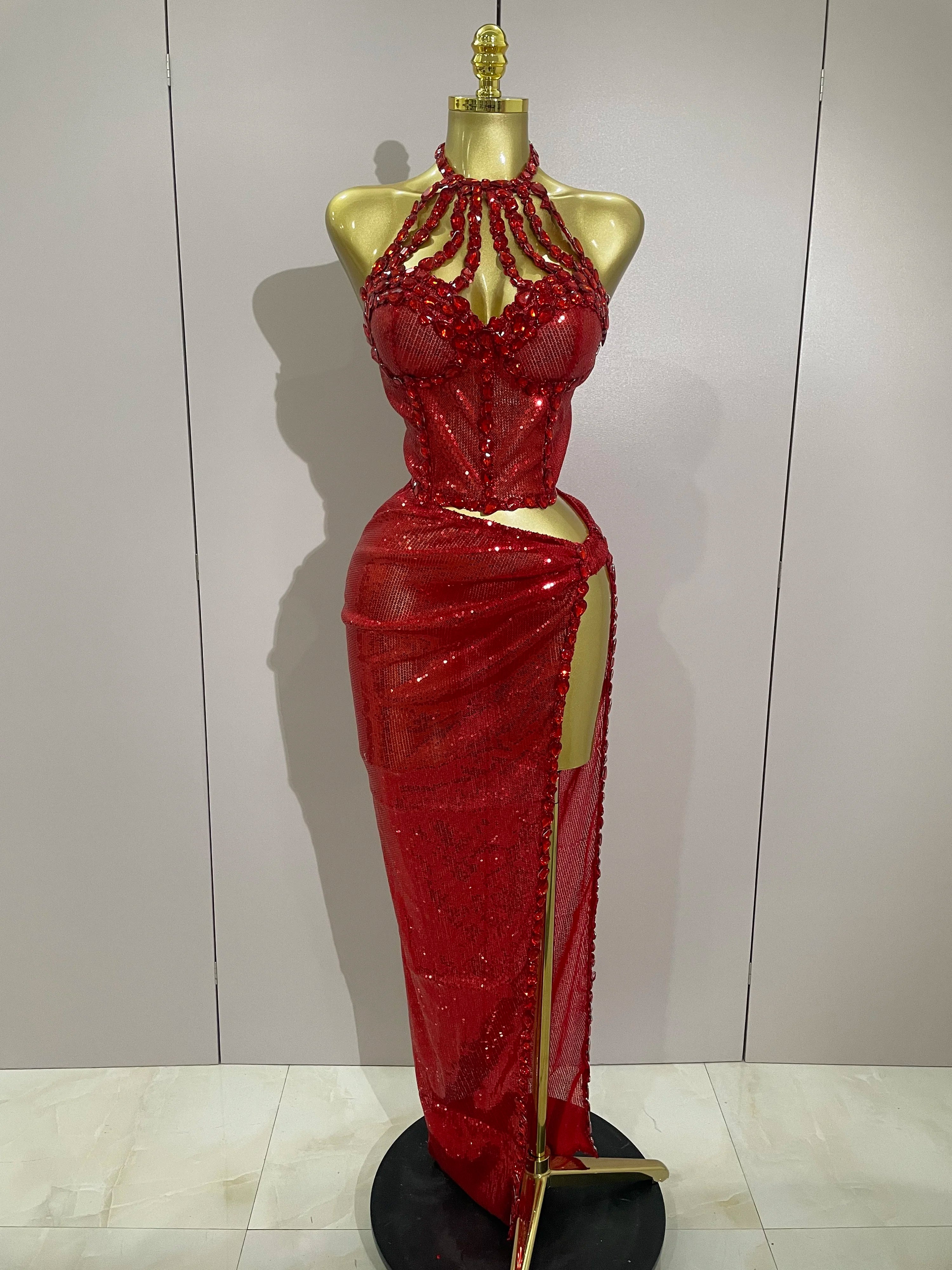 Sexy Luxury Shiny Diamond Sequins Cocktail Dress 2Pcs Set 2025New Women Evening Celebrate Birthday Party Nightclub Stage costume