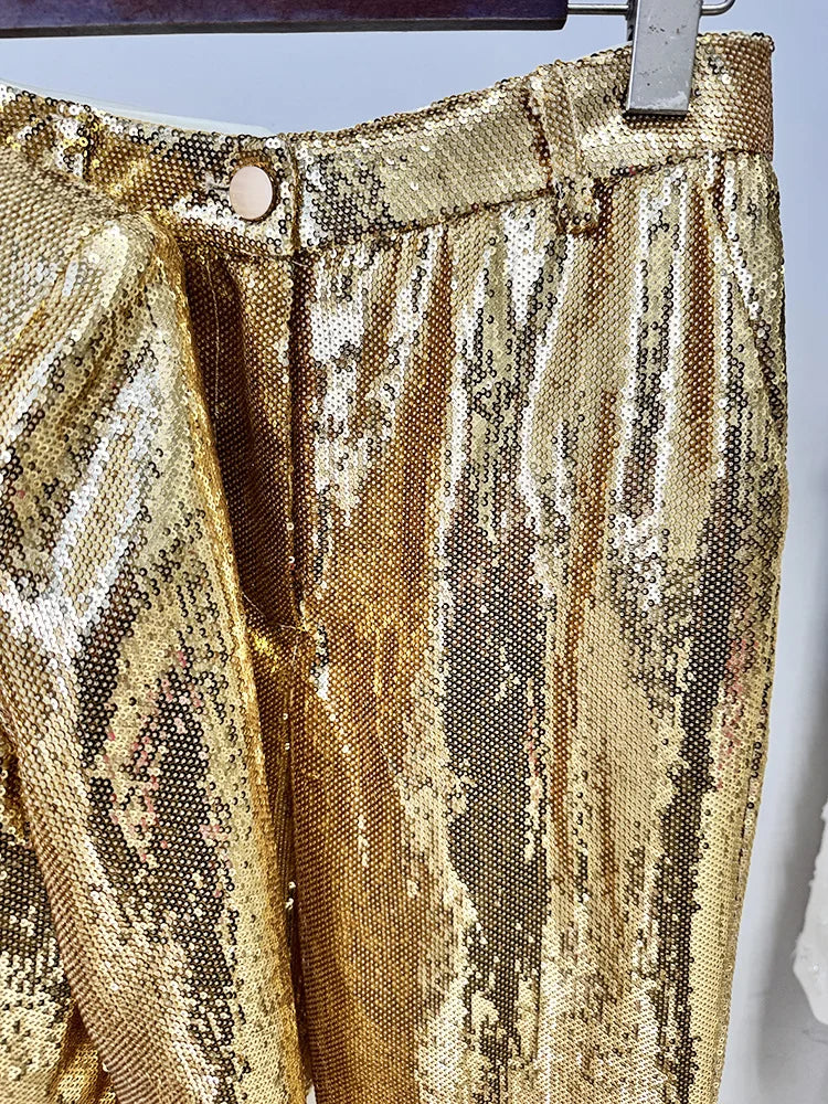 2025 New Arrival Women Long Sleeve Shinning Sequins Single Button Slim Coat 2 Pieces Women's Set Formal Evening Celebrate Party