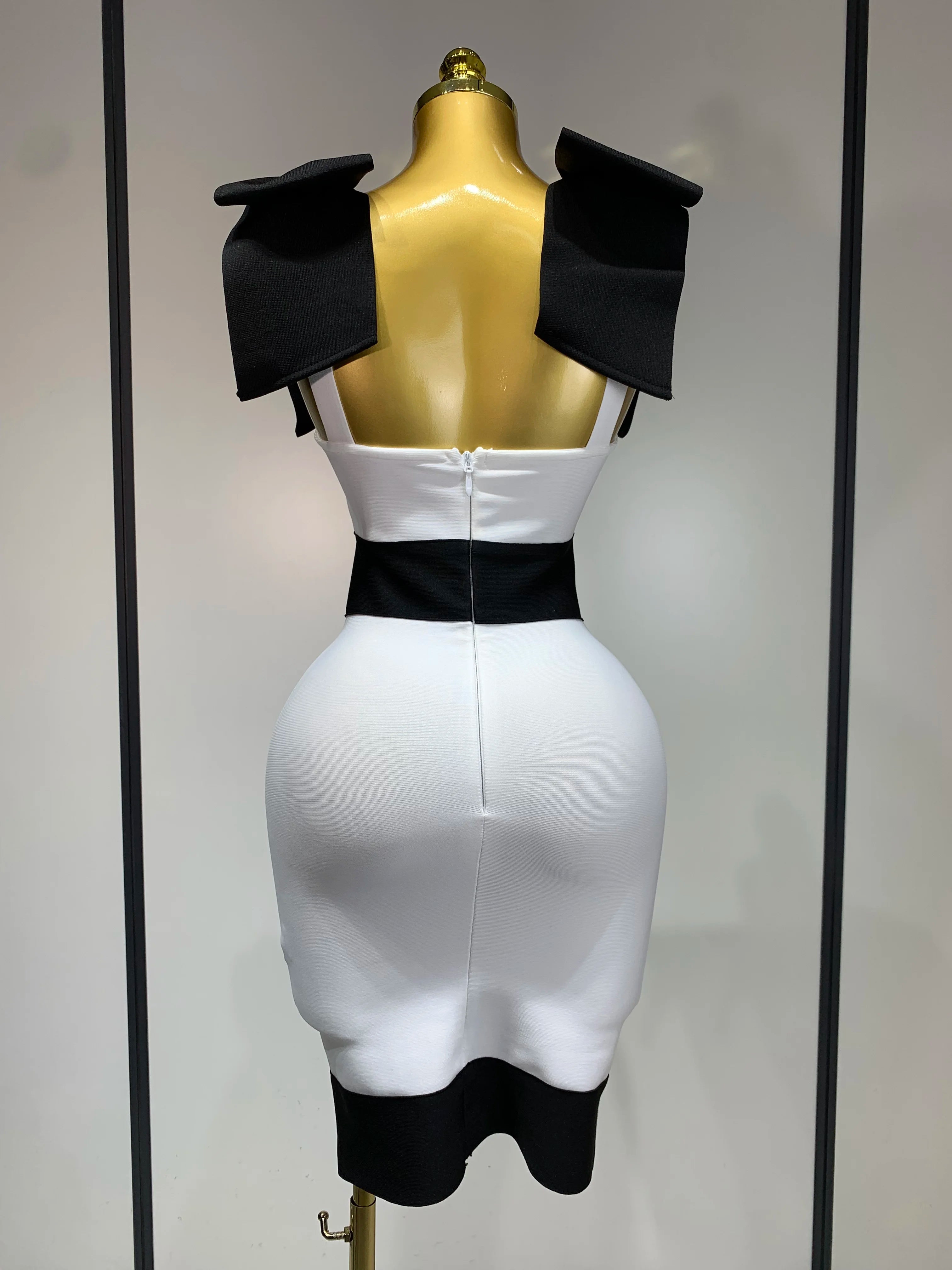 Women Sexy Bow Tie Black White Patchwork Bodycon Bandage Dress 2025 Celebrity  Elegant Evening Club Party Birthday Dresses