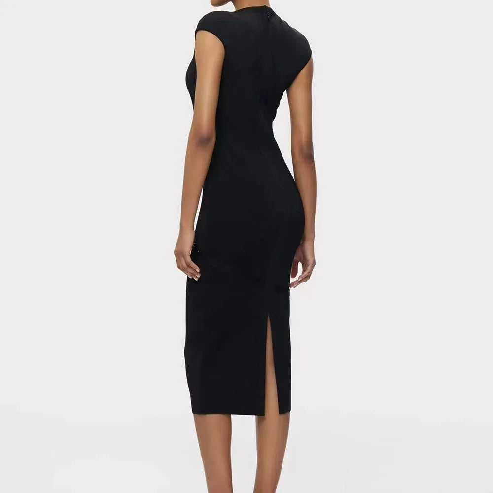 Black Color Women Sleeveless Sexy Shinning Crystal Bodycon Long Bandage Dress Elegant Evening Party Birthday Cocktail Outfit