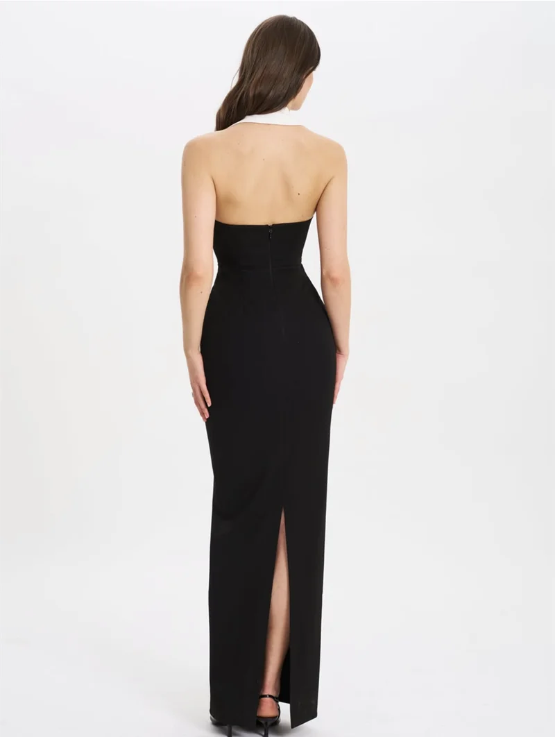 2025 New Fashion Women Sexy Off the Shoulder Halter V-Neck Bodycon Long Bandage Dress Elegant Evening Party Cocktail Outfit