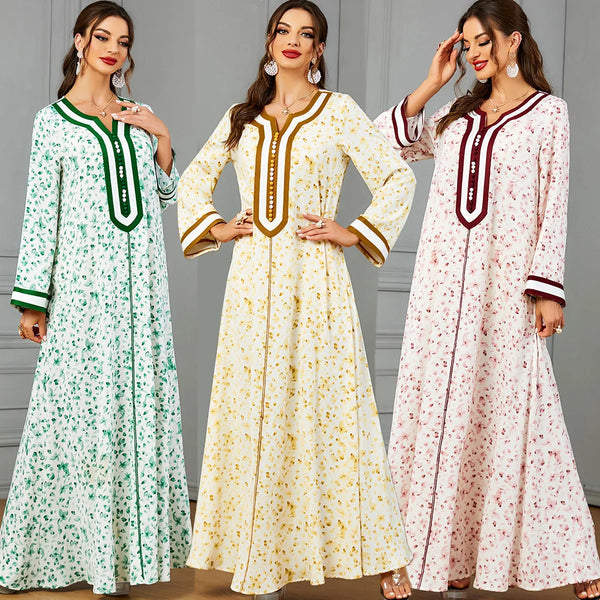 Muslim Evening Maxi Dress Towel Embroidered Women's Wear Button Fashion Kaftan Arabic Robe Casual Abaya Clothes 2024 Summer New