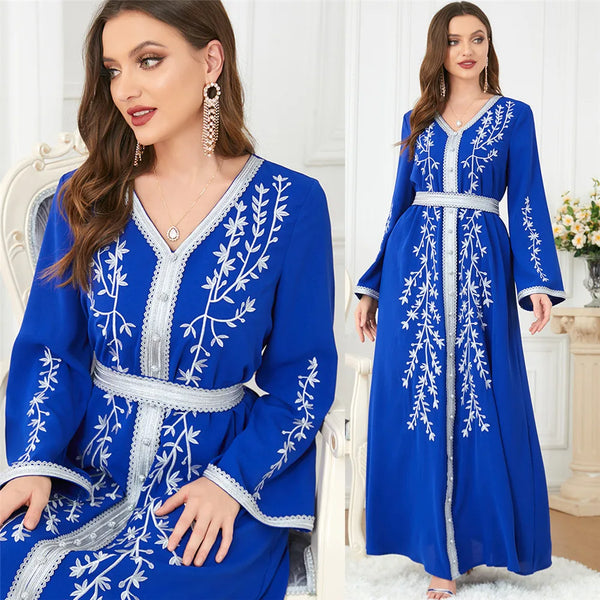 Eid Mubarak Muslim Embroidery Abayas For Women Maxi Dress Turkey Arabic Islam Moroccan Evening Party Jalabiya Caftan Gown Kaftan