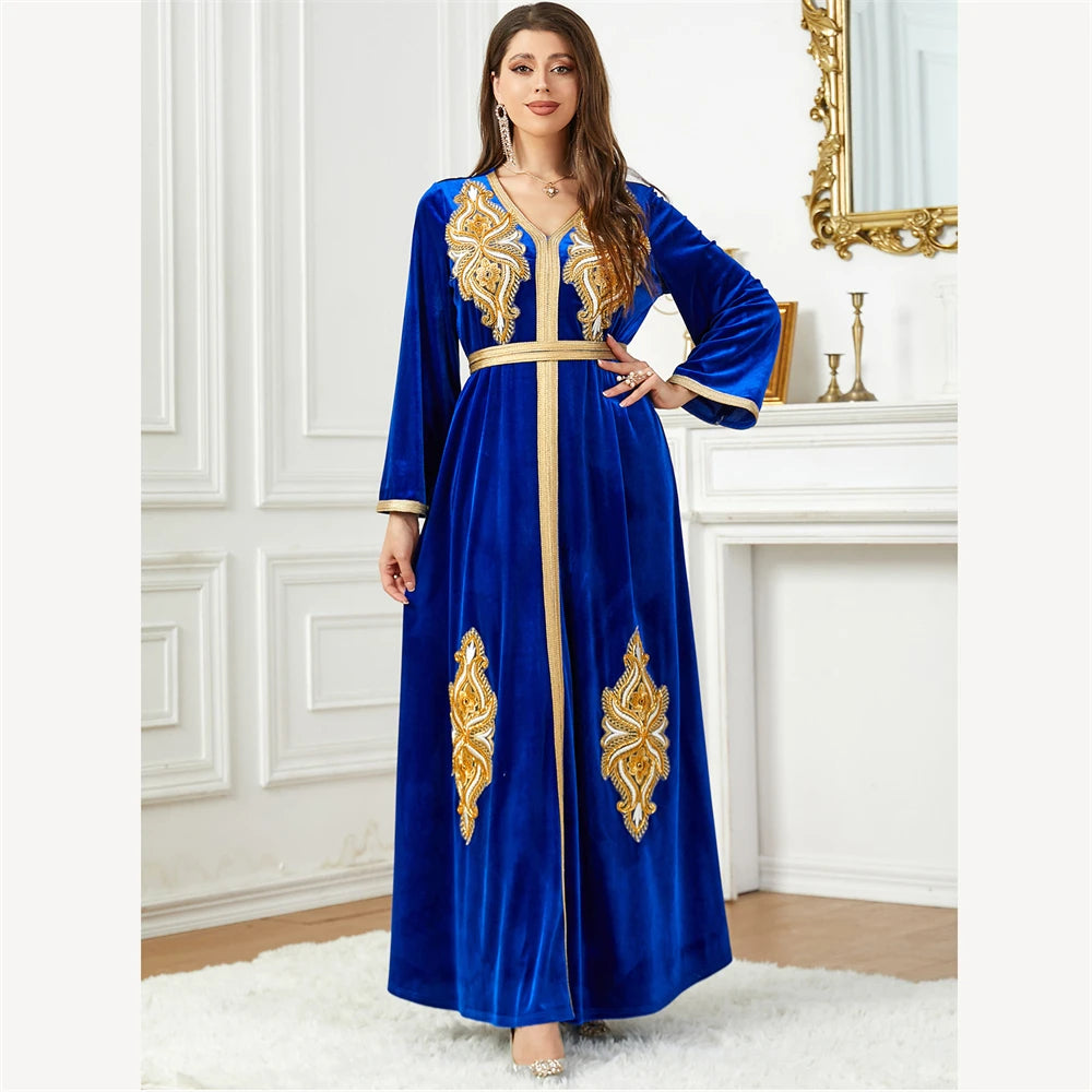 Bordado de veludo abaya para feminino de moda Muslim inverno quente vestido maxi kaftan peru arabic kaftan dubai vestidos marroquan