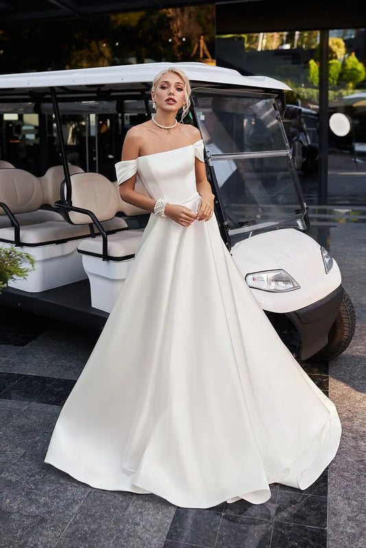 Off The Shoulder A-Line Wedding Dress Floor Length Short Sleeves For Women Customize To Measures Bridal Gowns Stunning Ivory