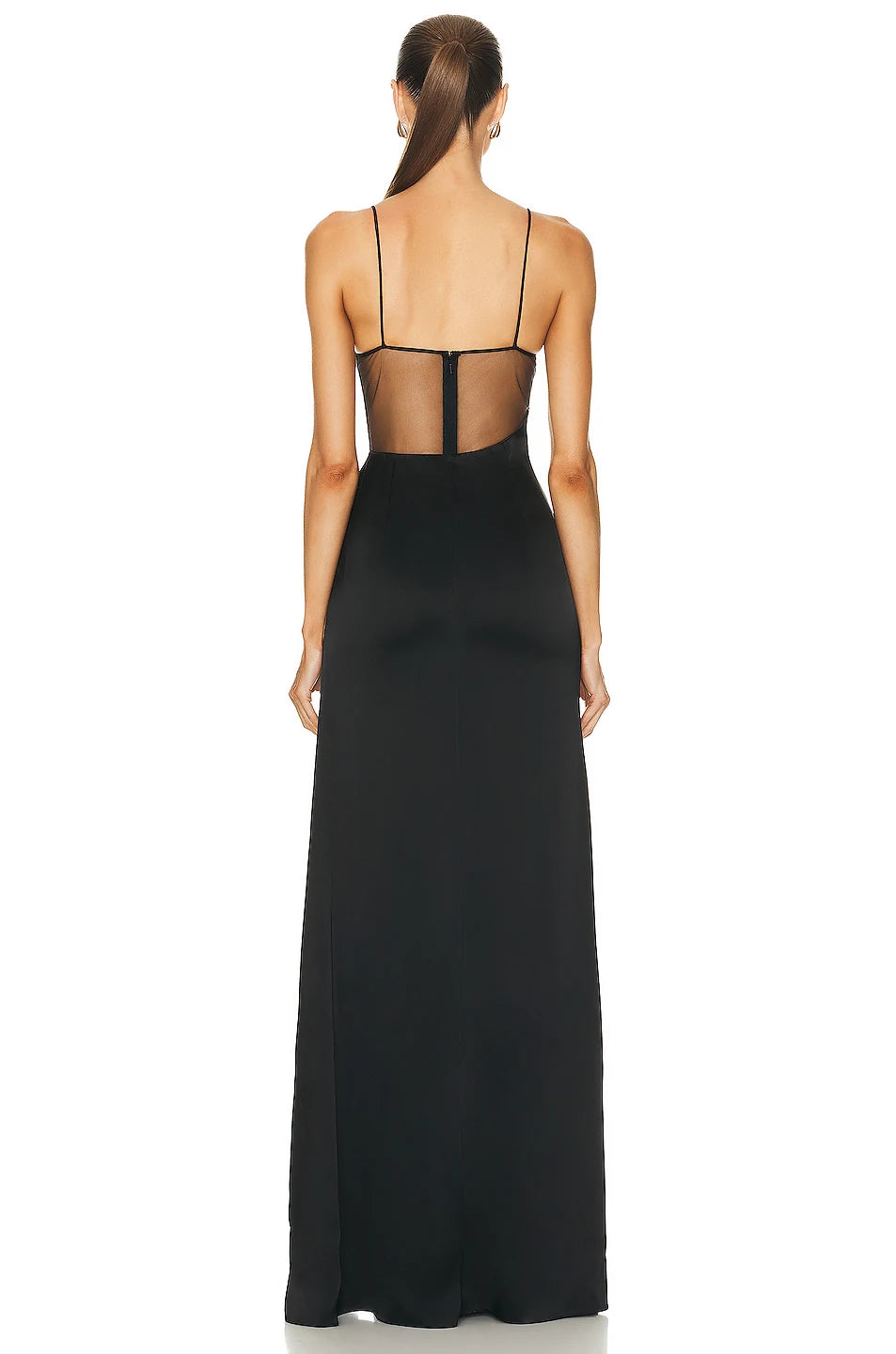 High Quality Black Color Women Sleeveless Sexy Strap V-Neck Bodycon Long Bandage Dress Mesh Celebrate Evening Party  Dress