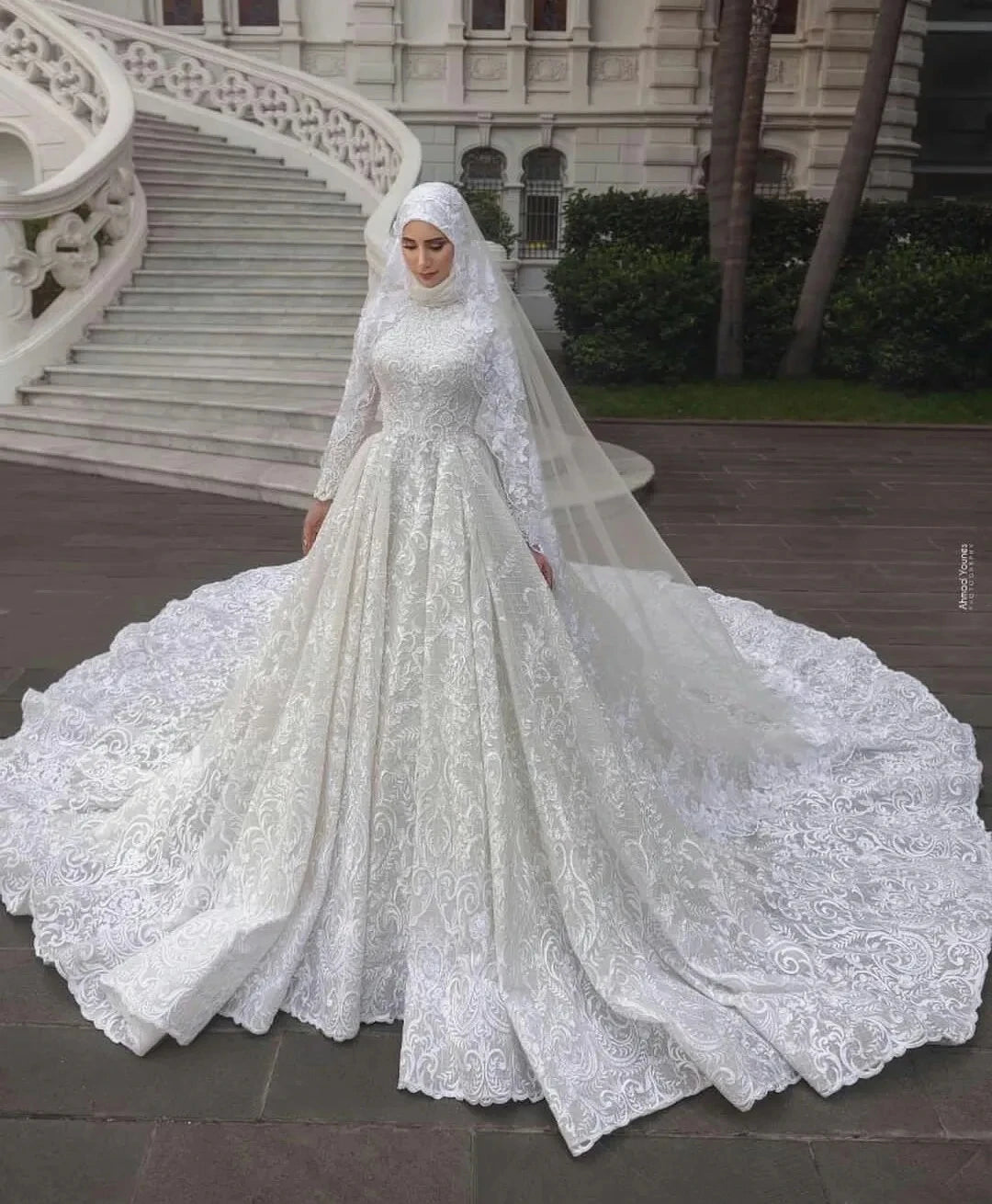 Muslim Wedding Dress For Woman Elegant O Neck Long Sleeves Luxury Lace Bridal Gowns Appliques Robes De Mariees Luxe Dubai