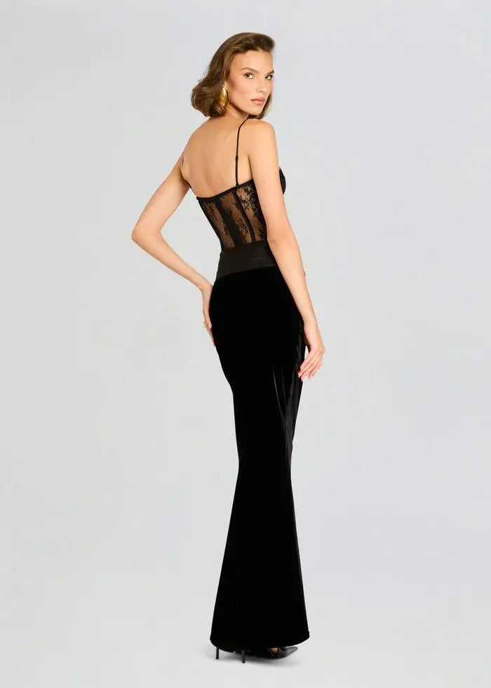 Black Color Women Sleeveless Sexy Strap Lace Bodycon Long Dress Valentine's Day Celebrate Birthday Vacation Outfit Vestido