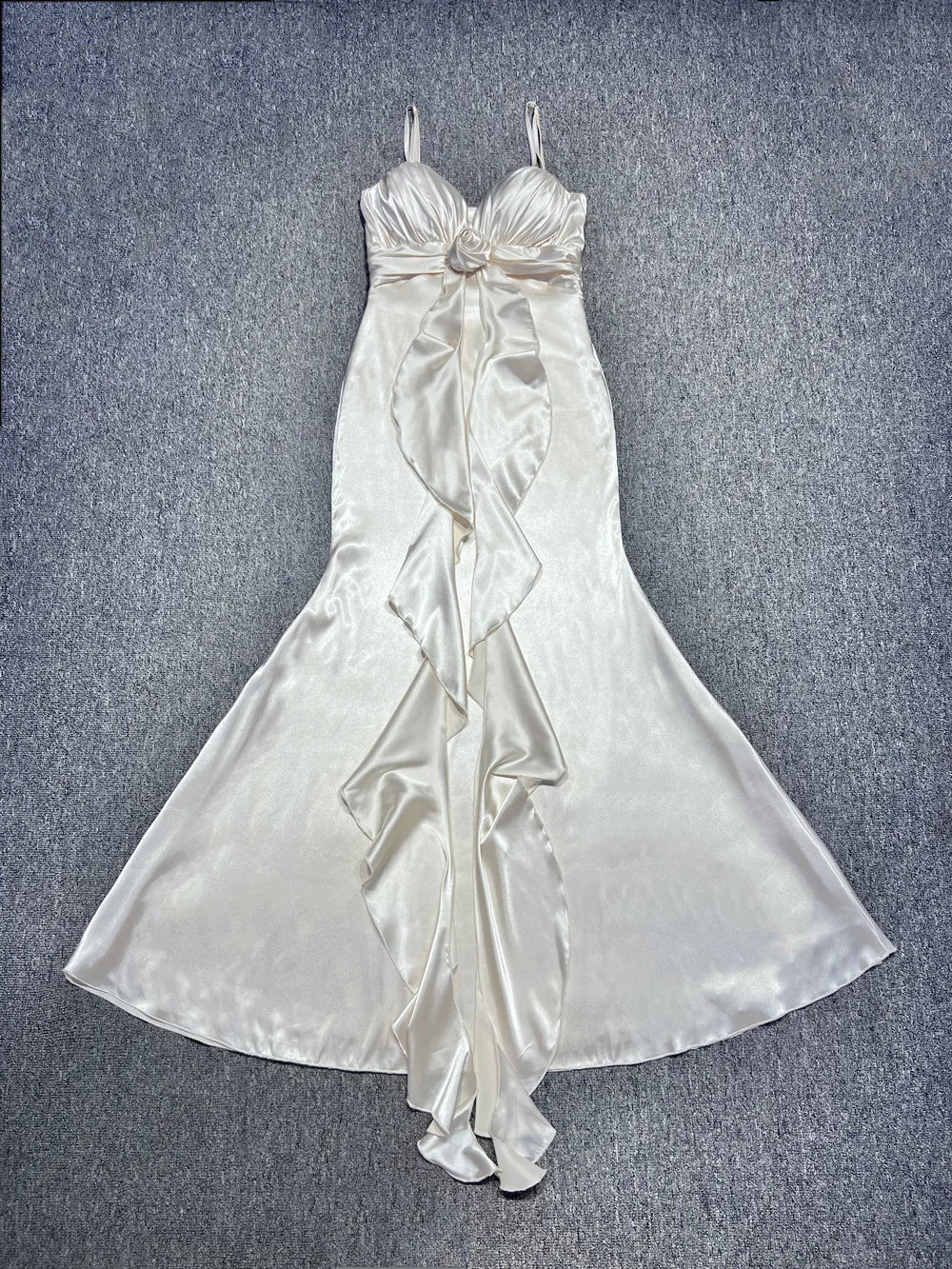 High Quality Women Sleeveless Sexy V-Neck Ruffles Bodycon Long Maxi Dress Satin Nightclub Party Celebrate Dress Wholesale