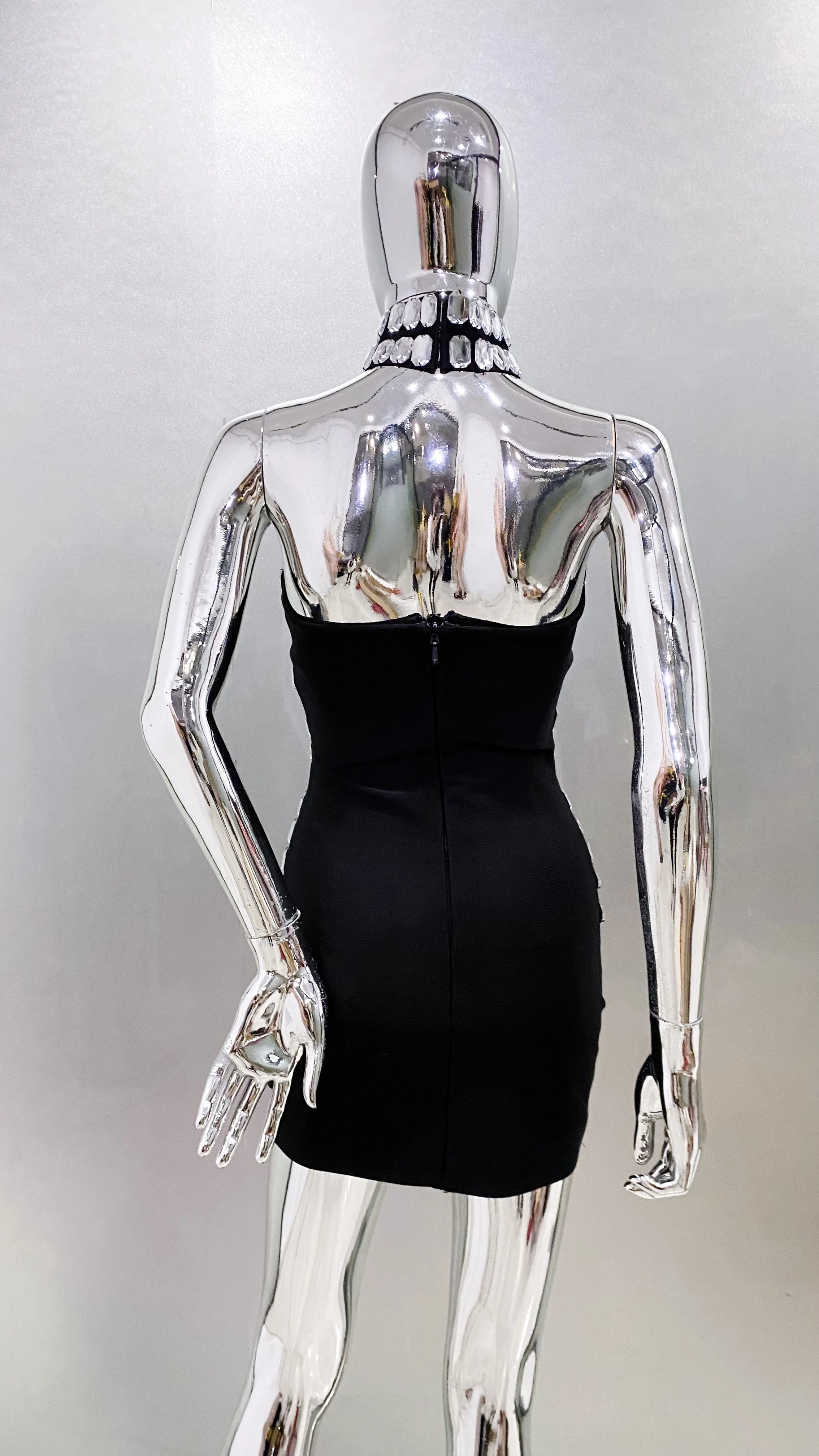 Sparkly Big Crystal Women Sexy Strapless Bodycon Mini Bandage Dress Necklace Celebrate Nightclub Party Photo Shoot Wear