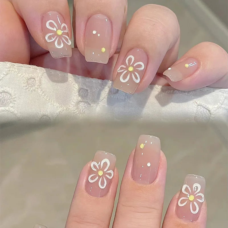 Almond Fake Nails Nude Color Press on Nails Bowknot Designed Simple Wearable False Nails Tips for Women DIY Manicure 24Pcs