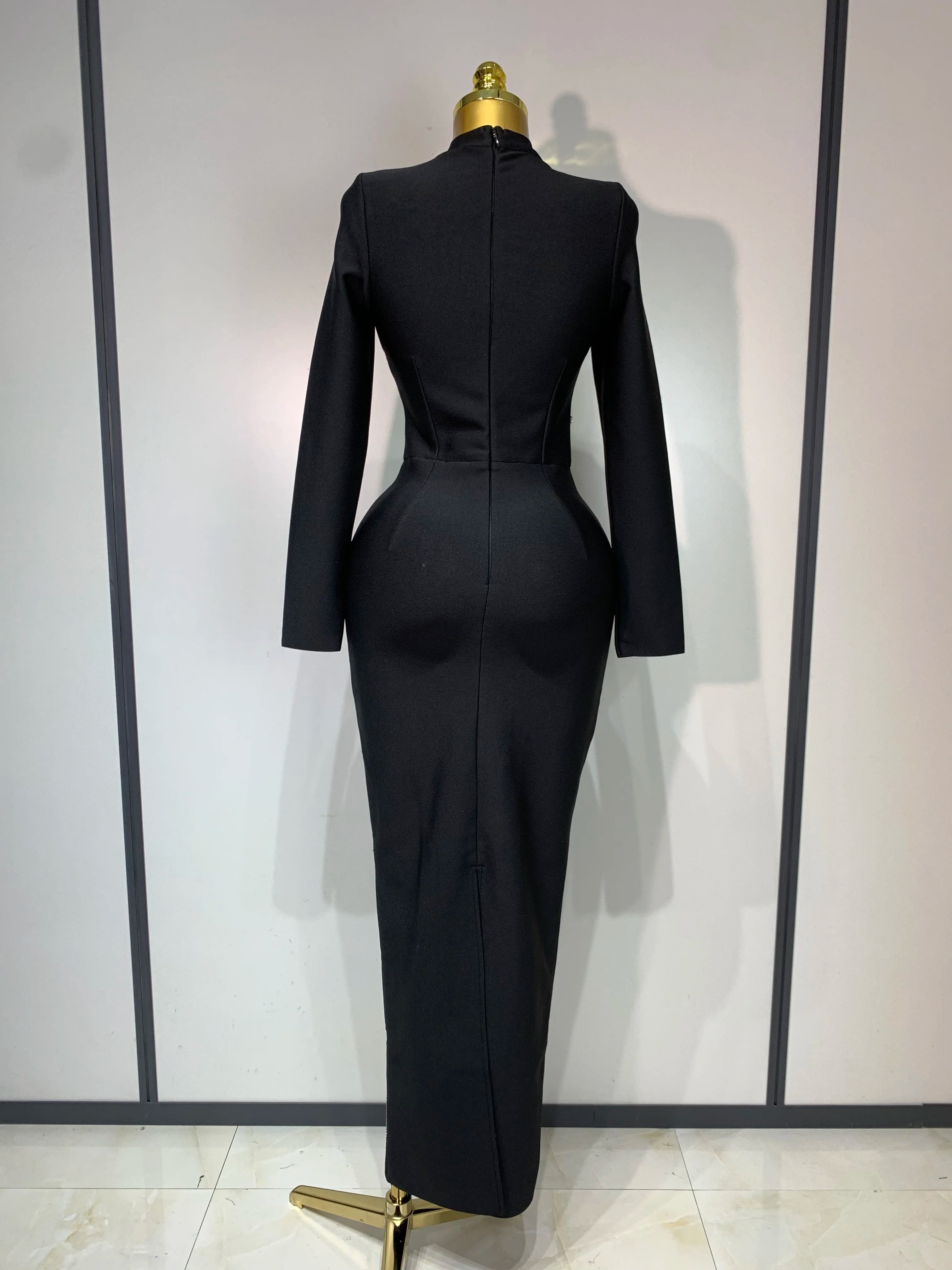 2025 Newest Fashion Designer Party Dress Women's Formal Long Sleeve Diamonds Bodycon Bandage Dress Elegant Luxury Birthday Gown