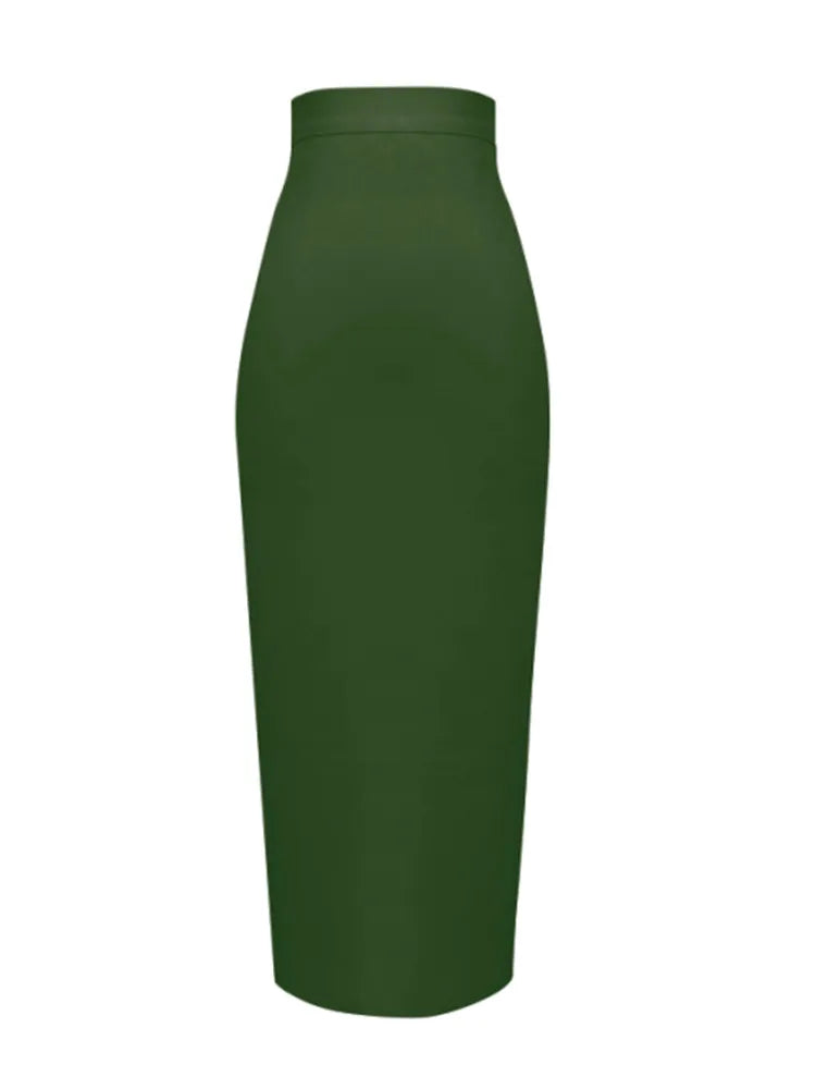 Women Candy Color Sexy Neon Green Pink Orange Yellow Pink Midi Knee Length Bandage Skirt Designer Pencil Skirt Faldas 78cm