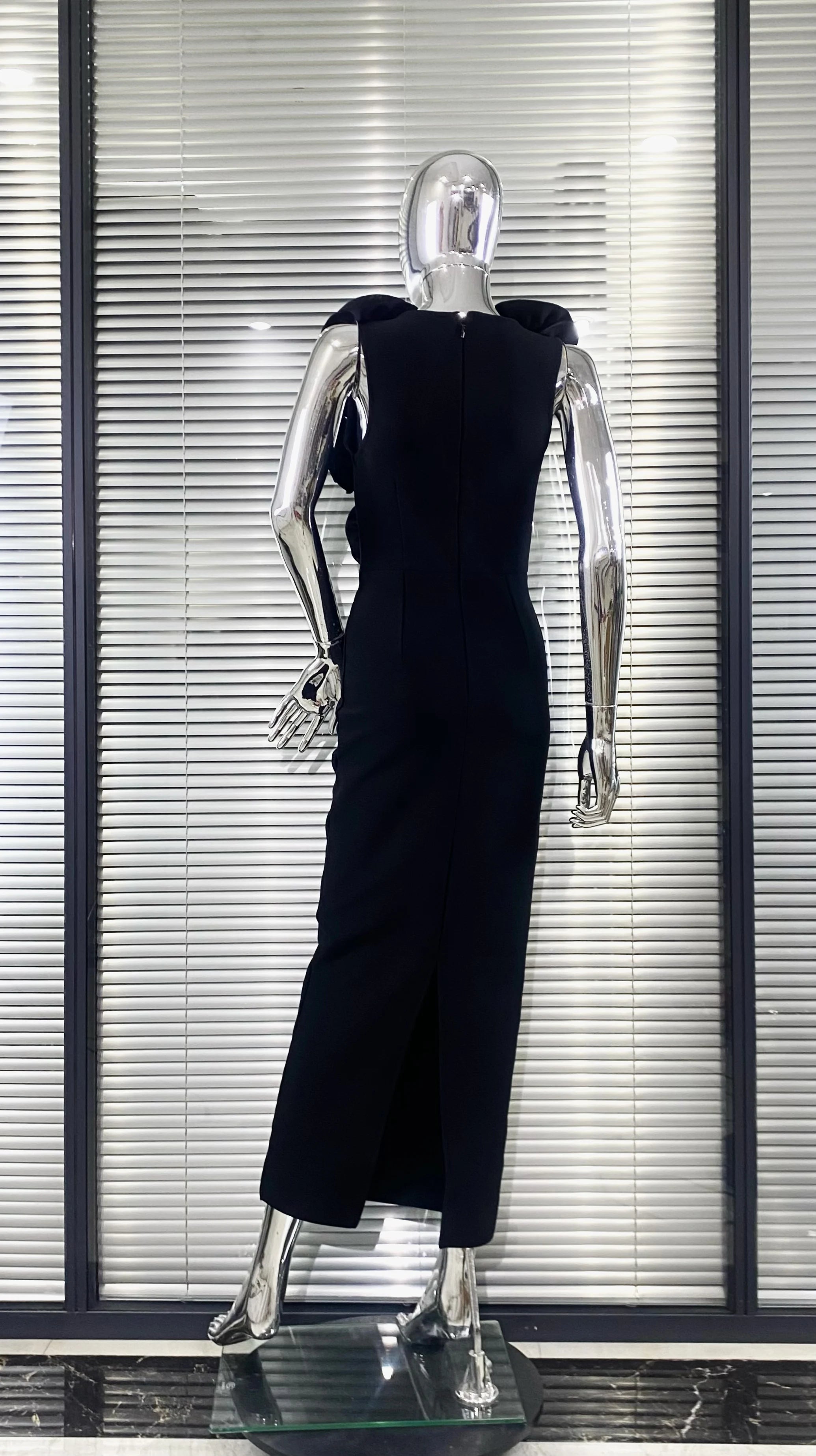 High Quality Black Color Women Sexy Off the Shoulder Florlas Bodycon Long Bandage Dress Celebrate Evening Party Nightclub Outfit