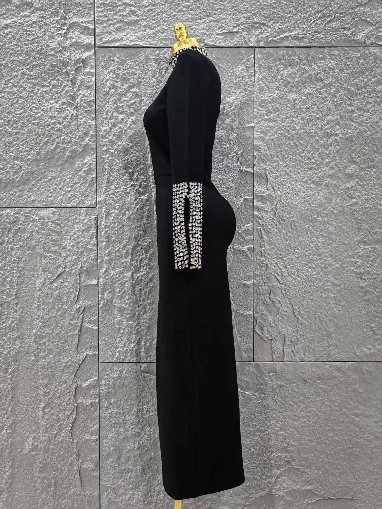 Women Long Sleeve Sexy Shinning Crystal Bodycon Long Bandage Dress Evening Party Celebrate Red Carpet Fashion Outfit Wholesale