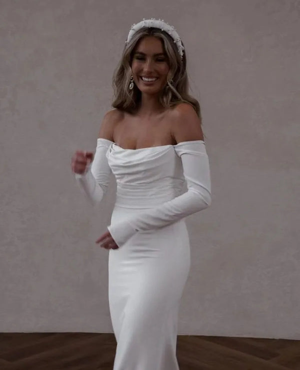 Elegant Off Shoulder Long Sleeve Mermaid Wedding Dress Strapless Long Train Bridal Wedding Gowns Sexy White Wedding Dresses