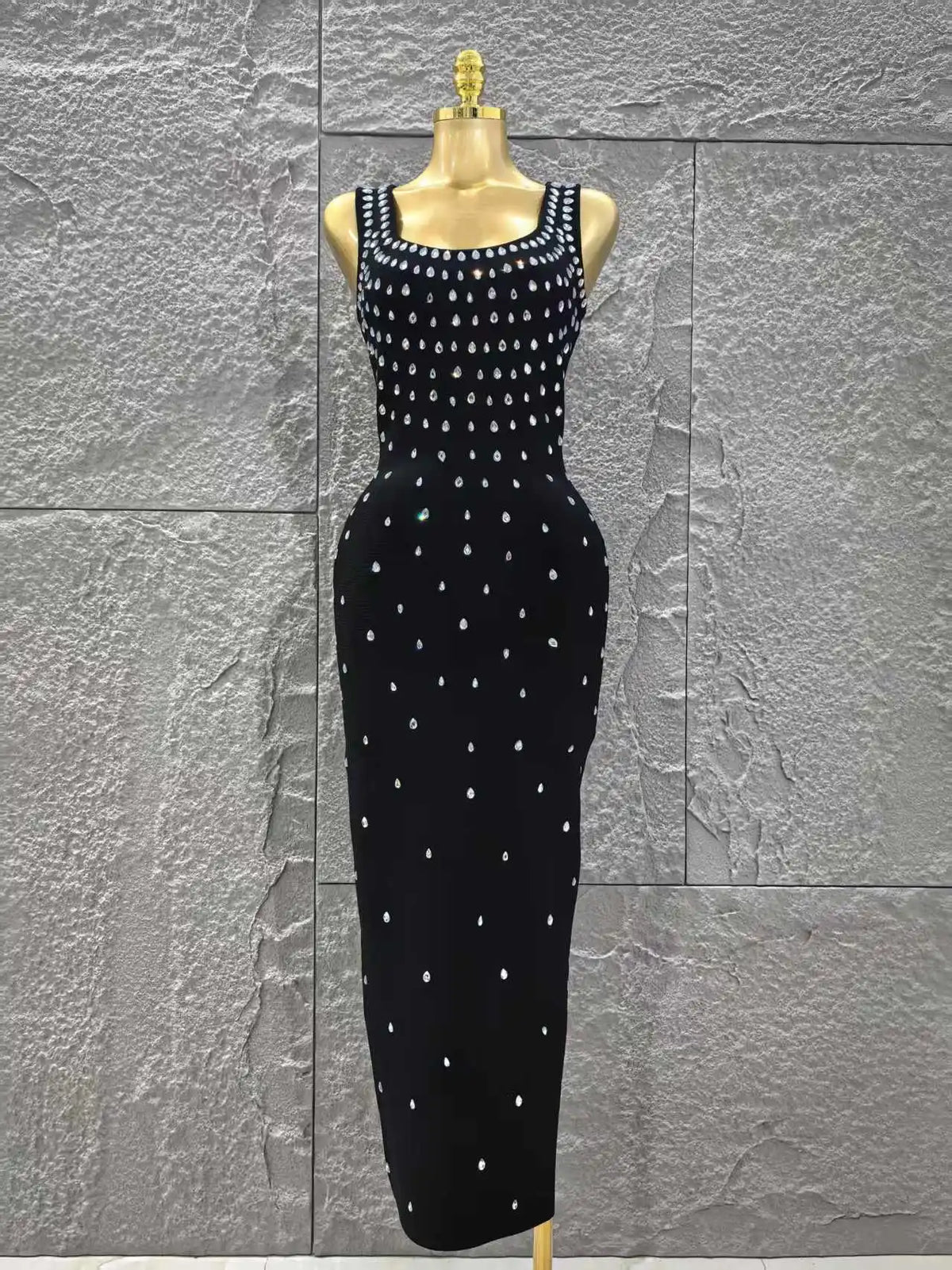 Women Sleeveless Sexy O-Neck Shinning Crystal Bodycon Long Bandage Dress Celebrity Red Carpet Evening Party Outfit
