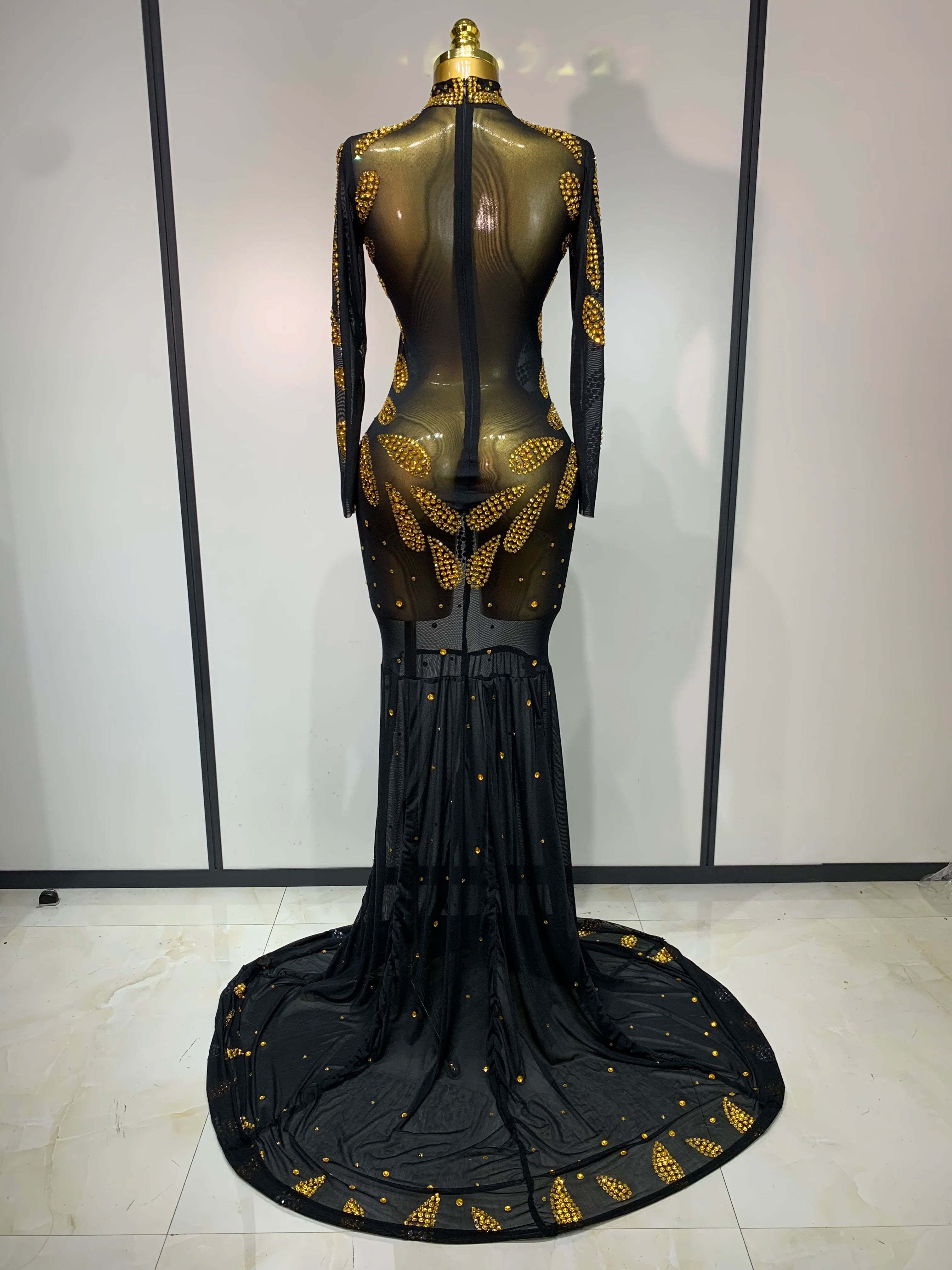 High Quality Stage Perform Dress Sexy Mesh Transparent Maxi Long Dress Nightclub Outfit Singer Dance Costume Elegant Party Dress