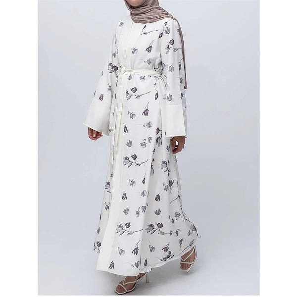 Floral Print Women Muslim Open Abaya Cardigan Maxi Dress Turkey Arabic Robe Eid Ramadan Kaftan Islamic Kimono Caftan Dubai Femme