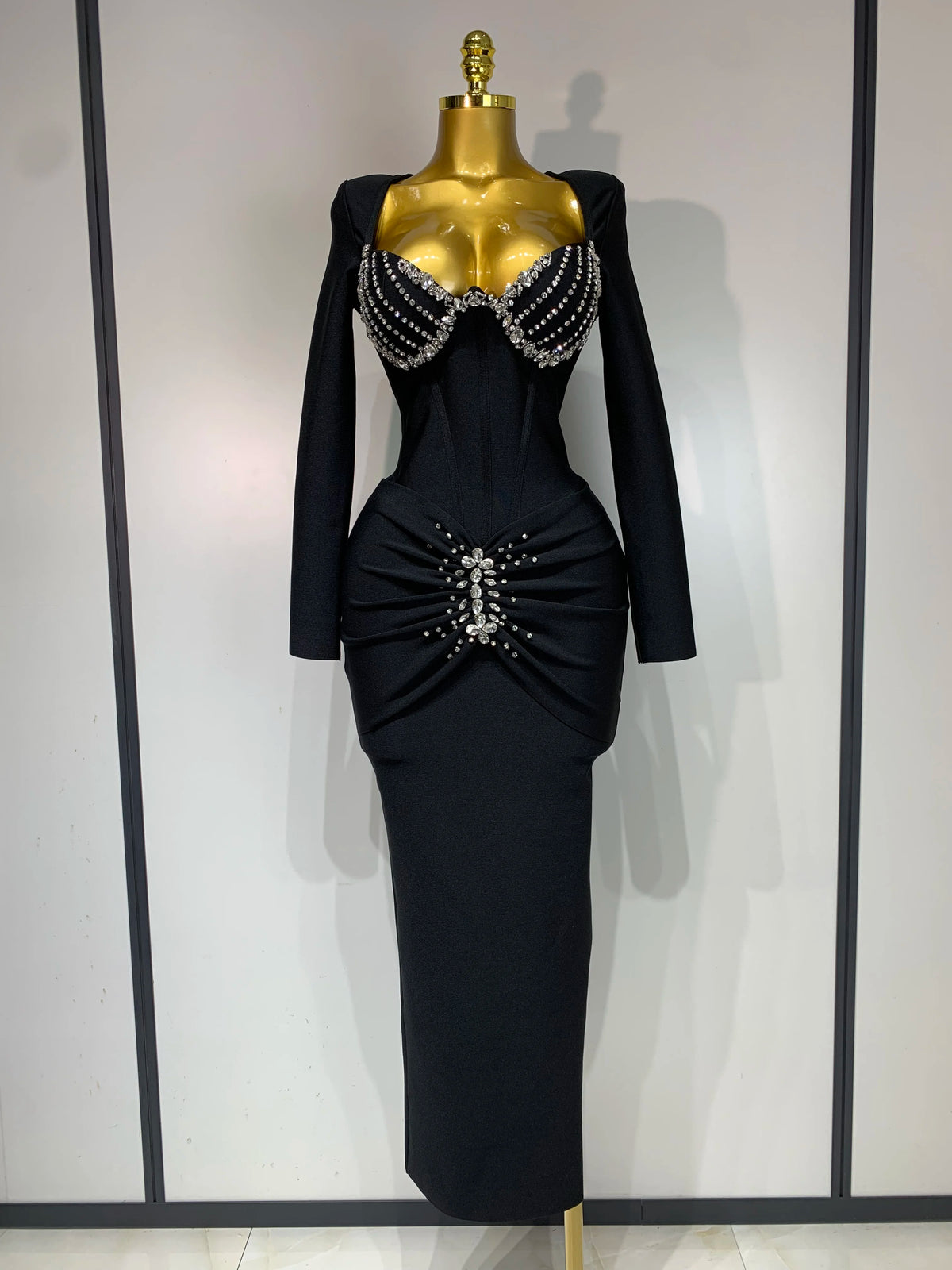 Women Sexy Luxury Sparkly Beading Bandage Dress 2025 Long Sleeve Bodycon Celebrity Party Elegant Evening Club Pary Dresses