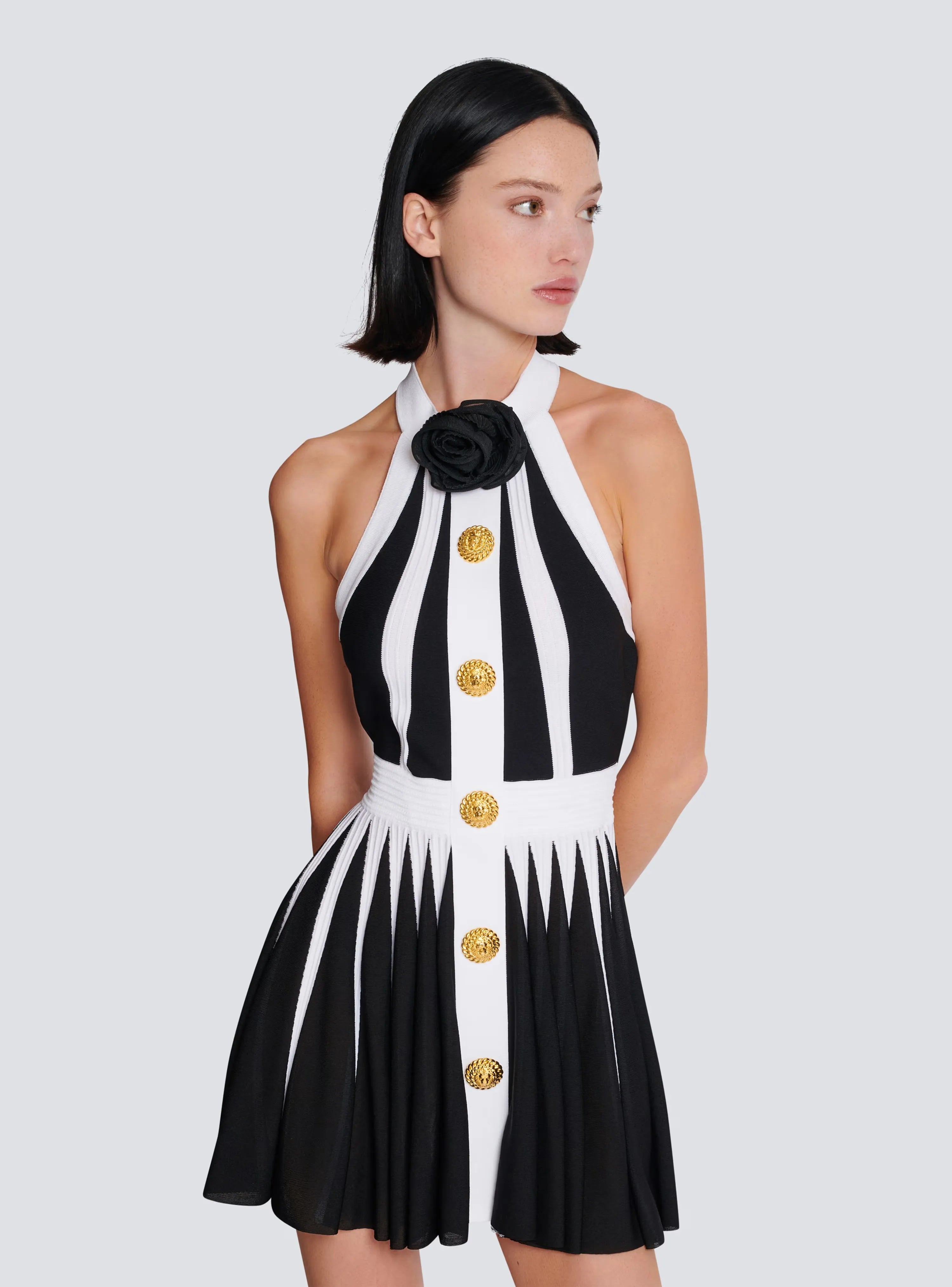 2024 New Summer Women Sexy Halter Off the Shoulder A-Line Mini Dress Bandage Fashion Button Birthday Party Evening Dress Vestido