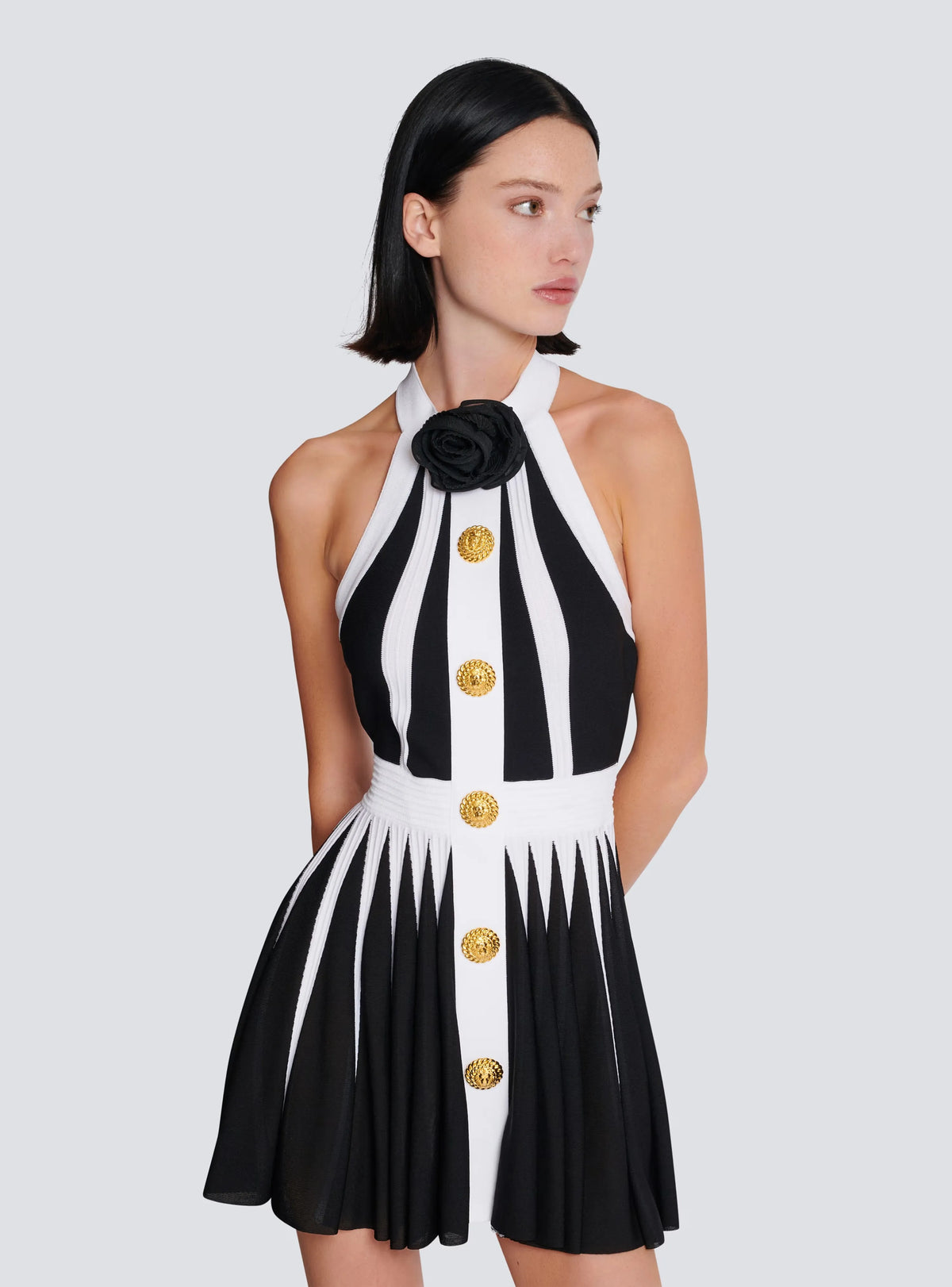 2024 New Summer Women Sexy Halter Off the Shoulder A-Line Mini Dress Bandage Fashion Button Birthday Party Evening Dress Vestido