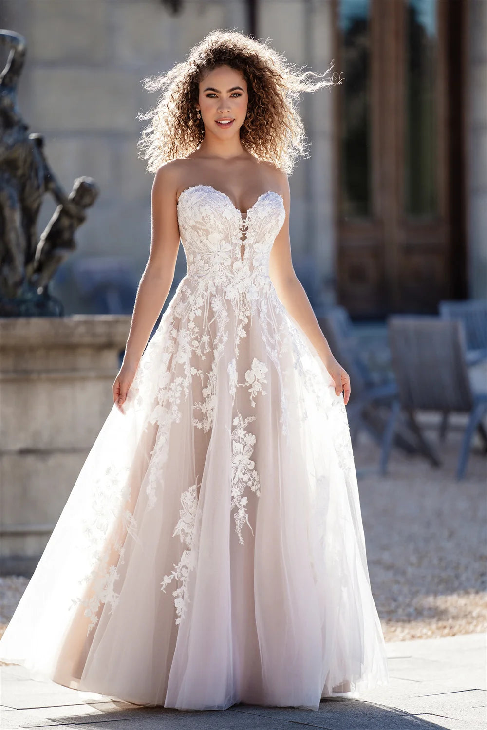 Charming V-neck Full Lace Applique Boho Beach A Line Wedding Dresses Custom Made Formal Bridal Grown Rode De Morrie