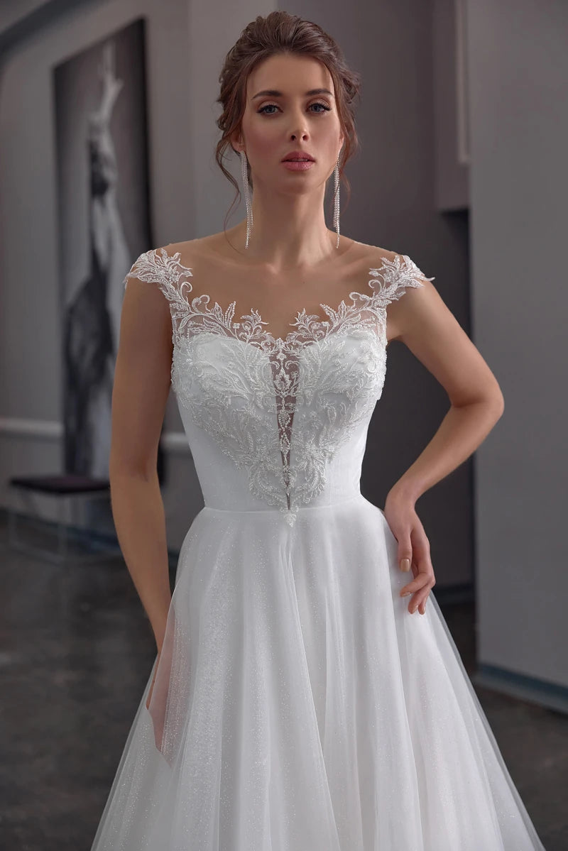 A-Line Wedding Dress Princess Lace Appliques For Women Customize To Measures For Women Scoop Bridal Gowns Stunning Robe De Marie