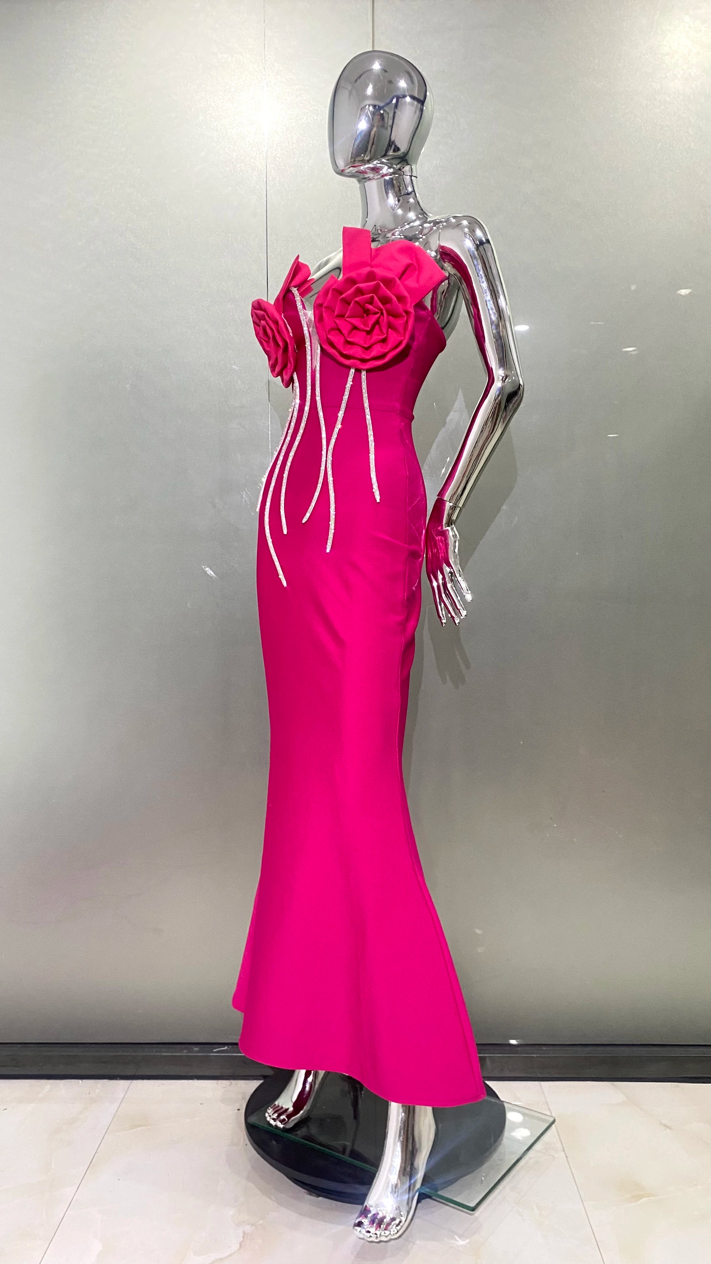 Rosered Color Women Sexy Florals Off the Shoulder Bodycon Bandage Long Dress Celebrate Evening Party Birthday Dress Outfit
