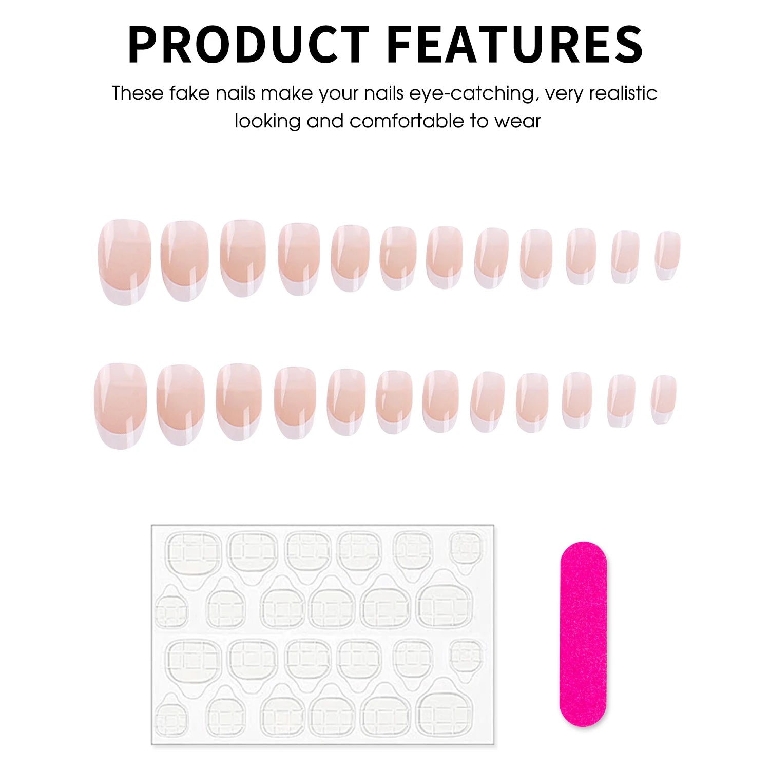Nude Color Fake Nails for Women and Girls Short Round Head Press on Nails White French Tip Simple DIY Manicure False Nails