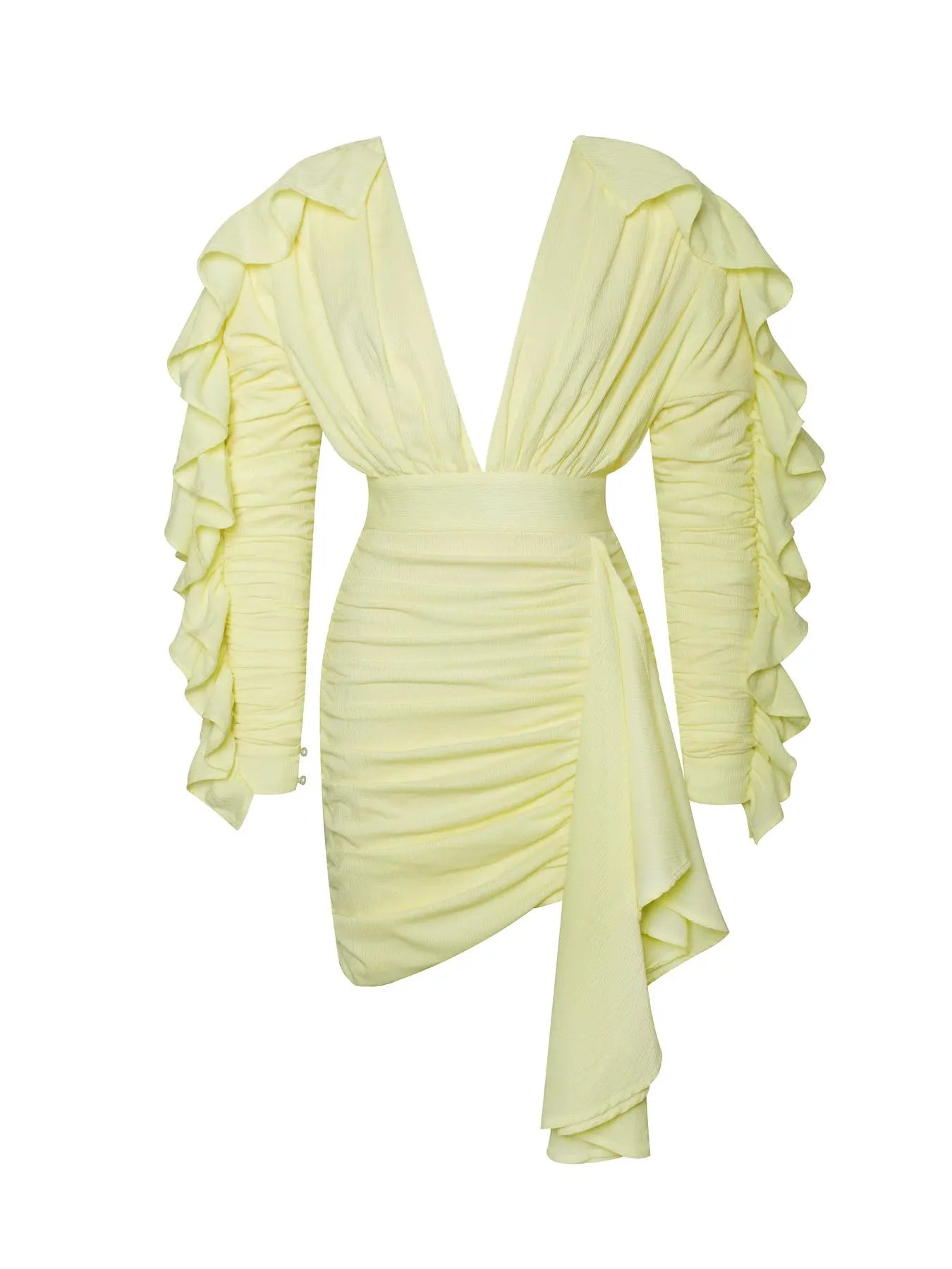 2022 New Yellow Green Women Butterfly Sleeve Sexy Deep V-Neck Bodycon Mini Dress Fashion Nightclub Party Dress