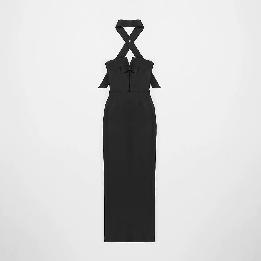 Black Color Women Sexy Halter Strapless Bodycon Long Dress Rayon Bandage Fashion Celebrate Evening Party Dress Wholesale