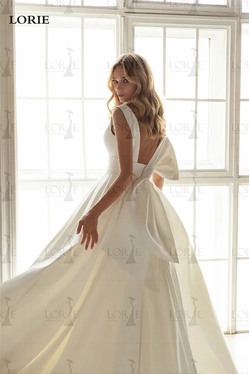 LORIE A Line Wedding Dress Princess Satin Bride Dresses Sexy V Neck Wedding Party Gowns