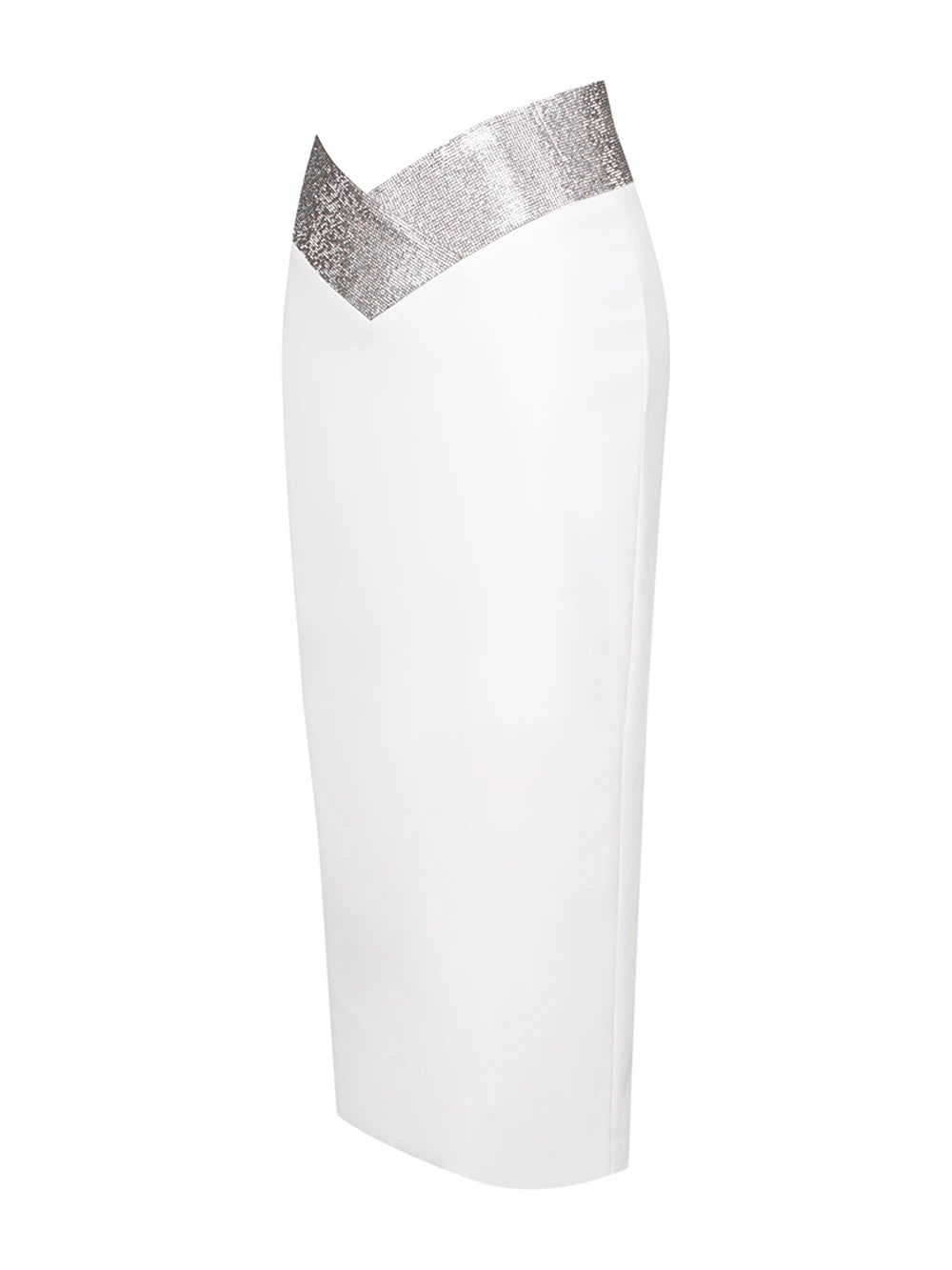 Women Crystal Diamonds White Black Bodycon Midi Bandage Skirt Designer High Waist Party Club Pencil Skirt 77cm