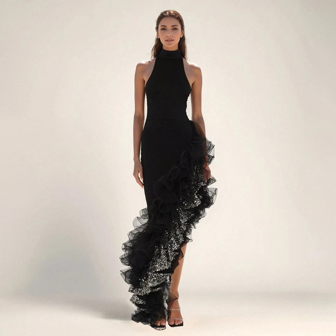 High Quality Women Sexy Off the Shoulder Bodycon Long Bandage Ruffles Dress Celebrate Evening Party Birthday Outfit