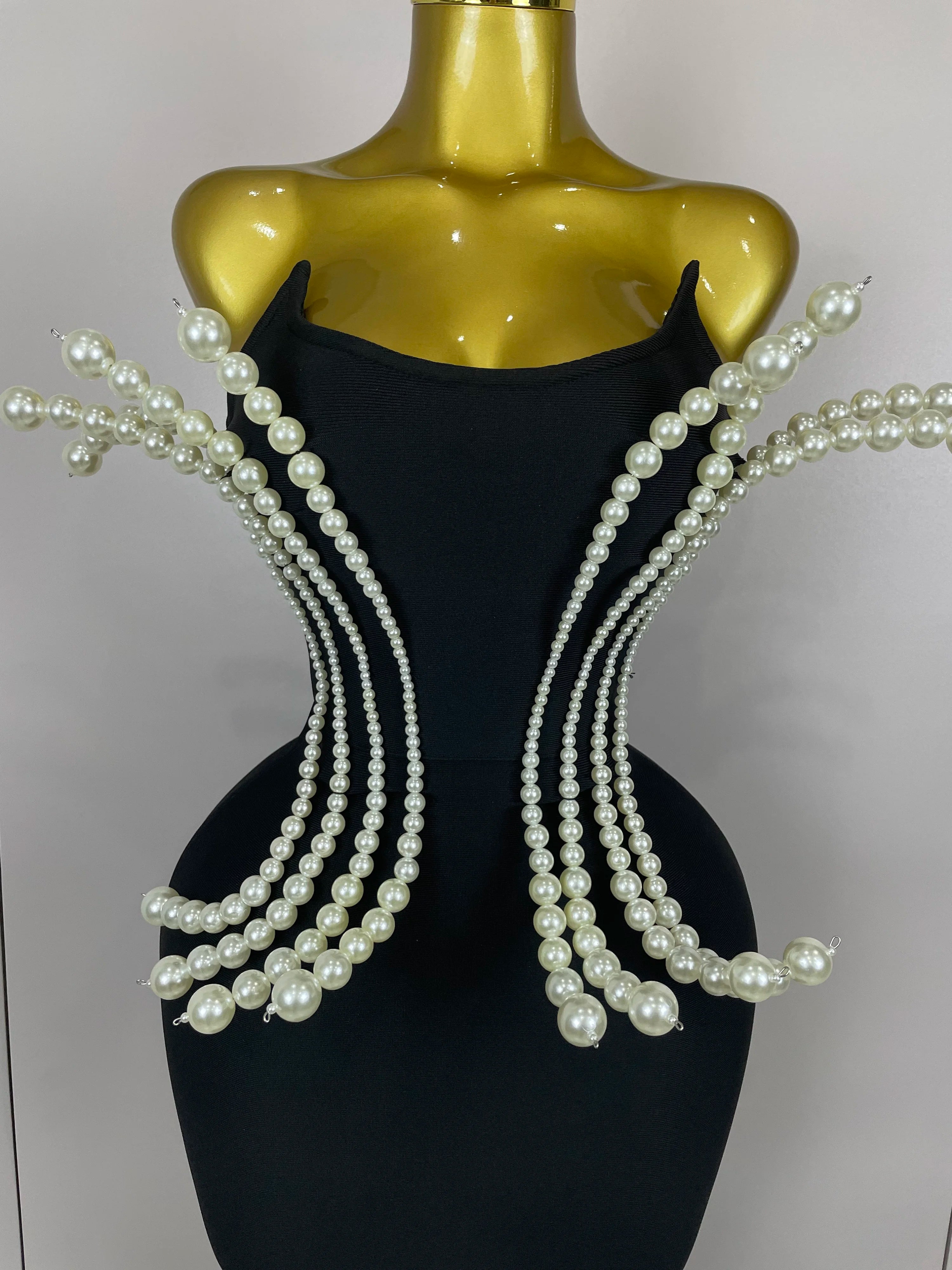 2025 New Sexy Strapless Pearl Beading Bodycon Long Bandage Dress  Women Fashion Elegant Evening Party Luxury Birthday Dresses